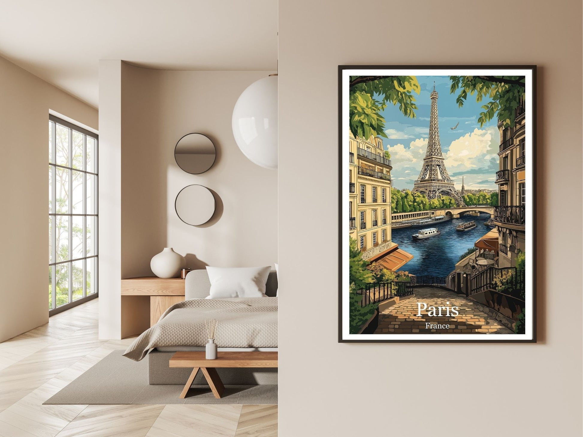Gallery wall display of Paris travel poster – Atlas Prints