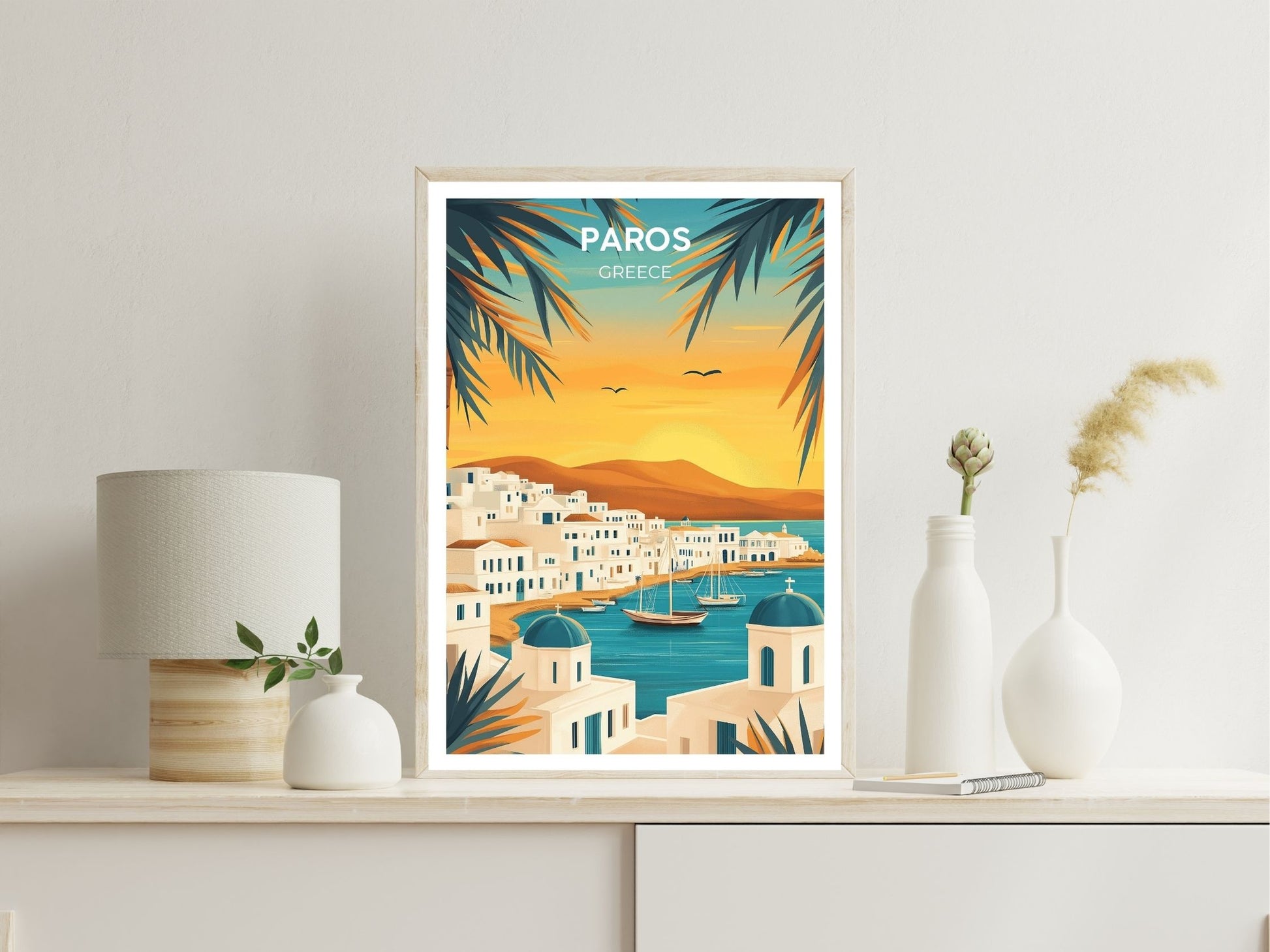 Paros Greece wall art print displayed in bedroom – Atlas Prints