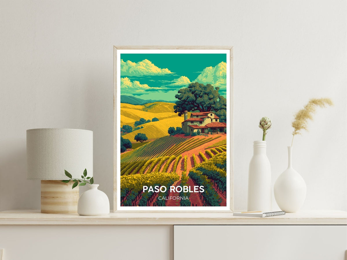Paso Robles California wall art print displayed in bedroom – Atlas Prints