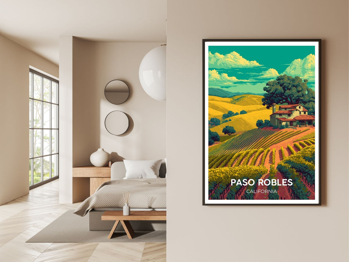 Gallery wall display of Paso Robles California travel poster – Atlas Prints
