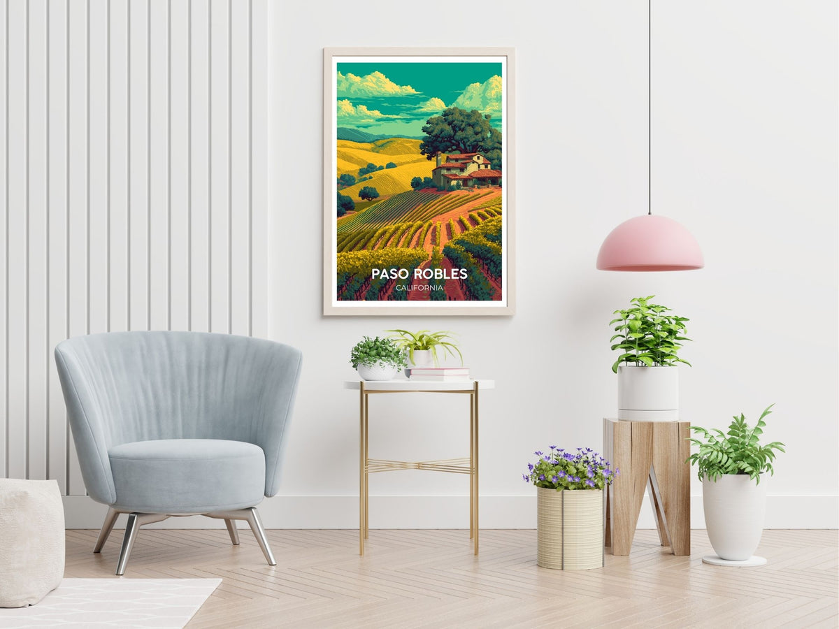 Paso Robles California travel print displayed in living room – Atlas Prints