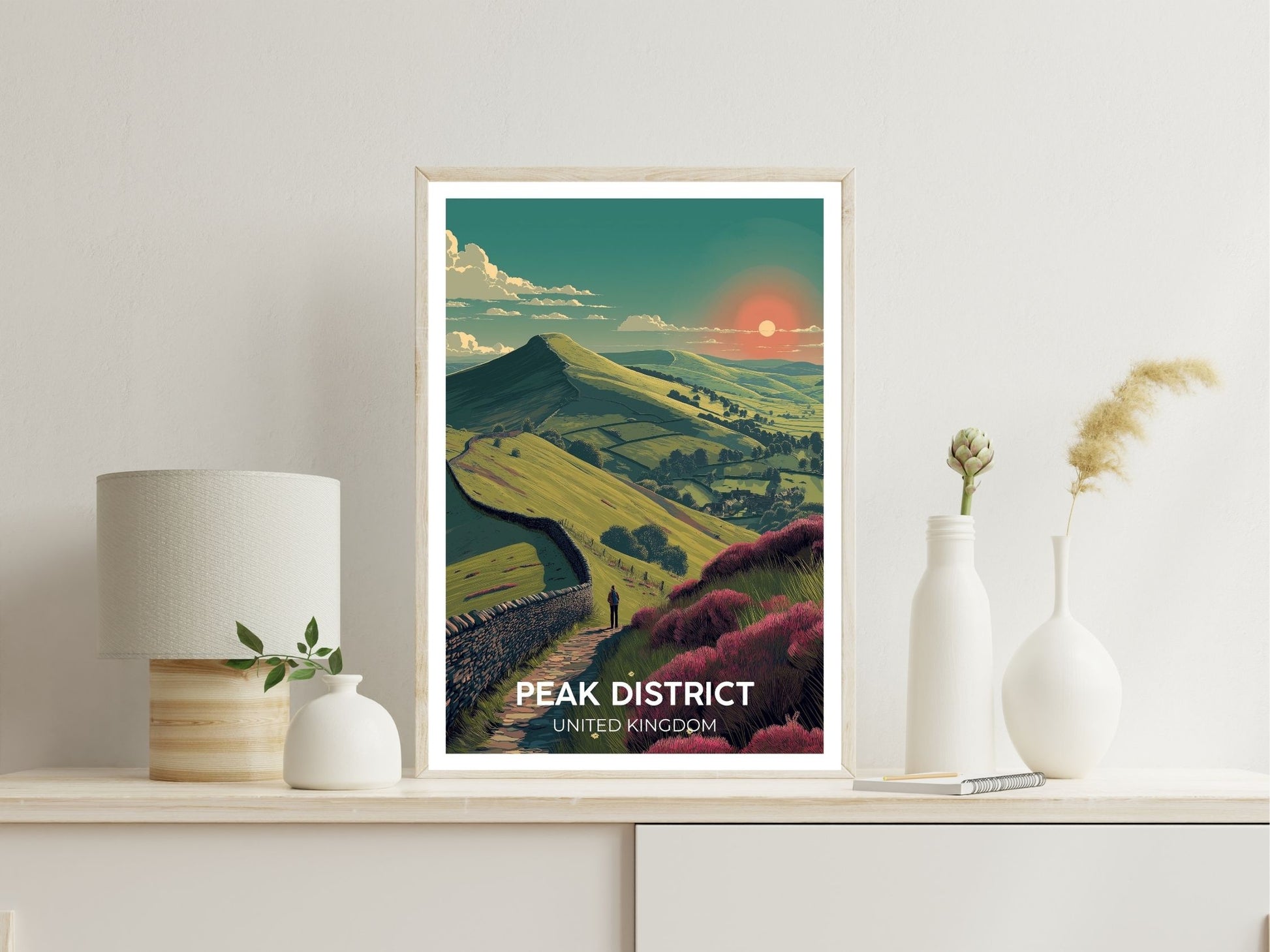 Peak District England wall art print displayed in bedroom – Atlas Prints