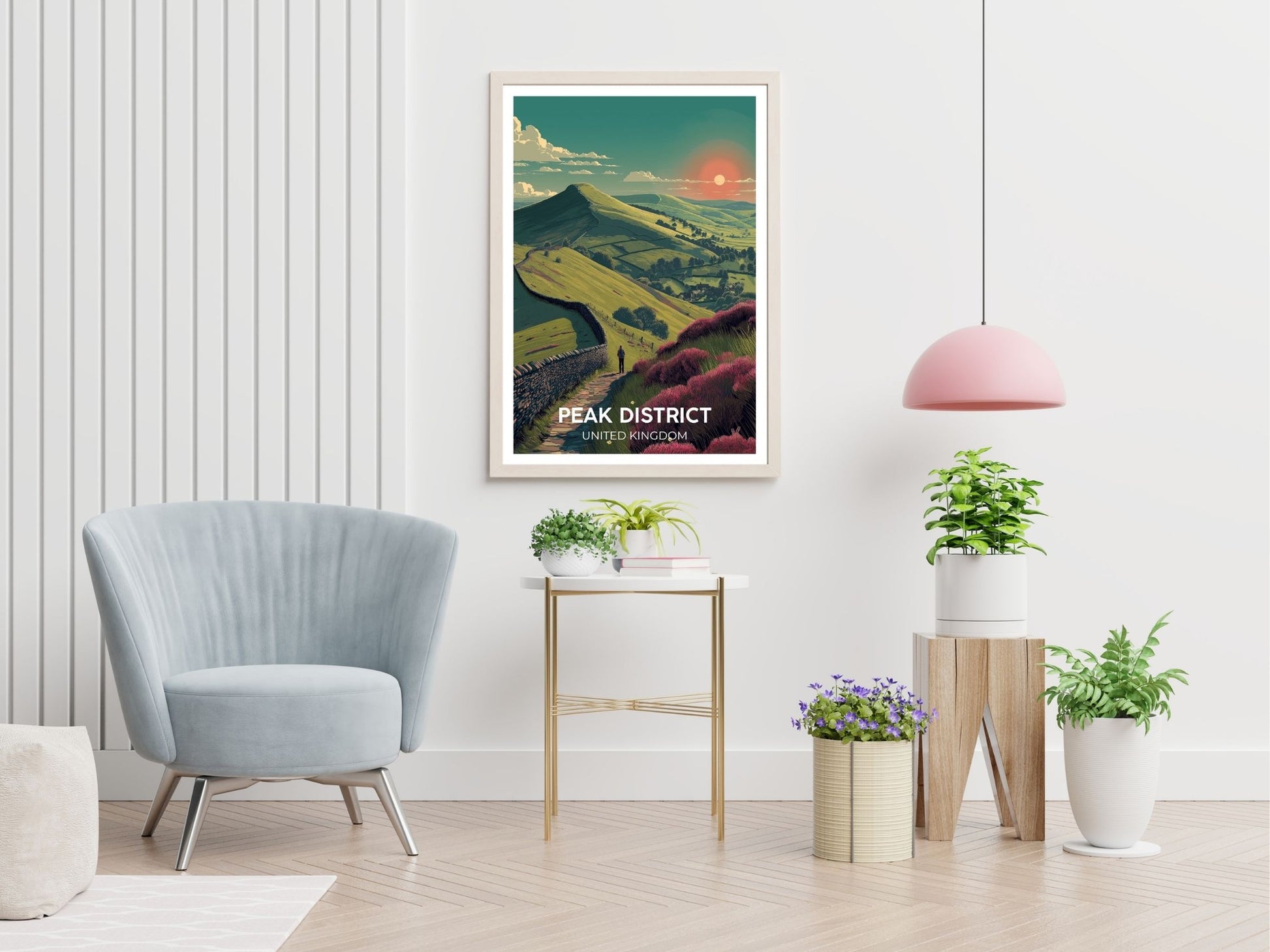 Peak District England travel print displayed in living room – Atlas Prints
