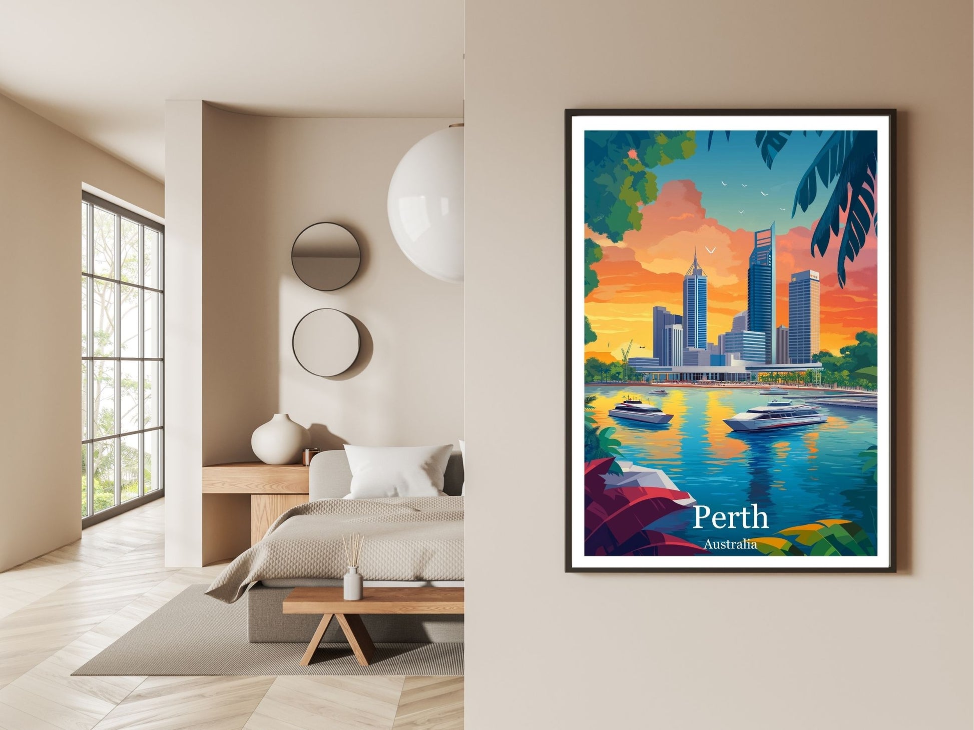 Gallery wall display of Perth travel poster – Atlas Prints