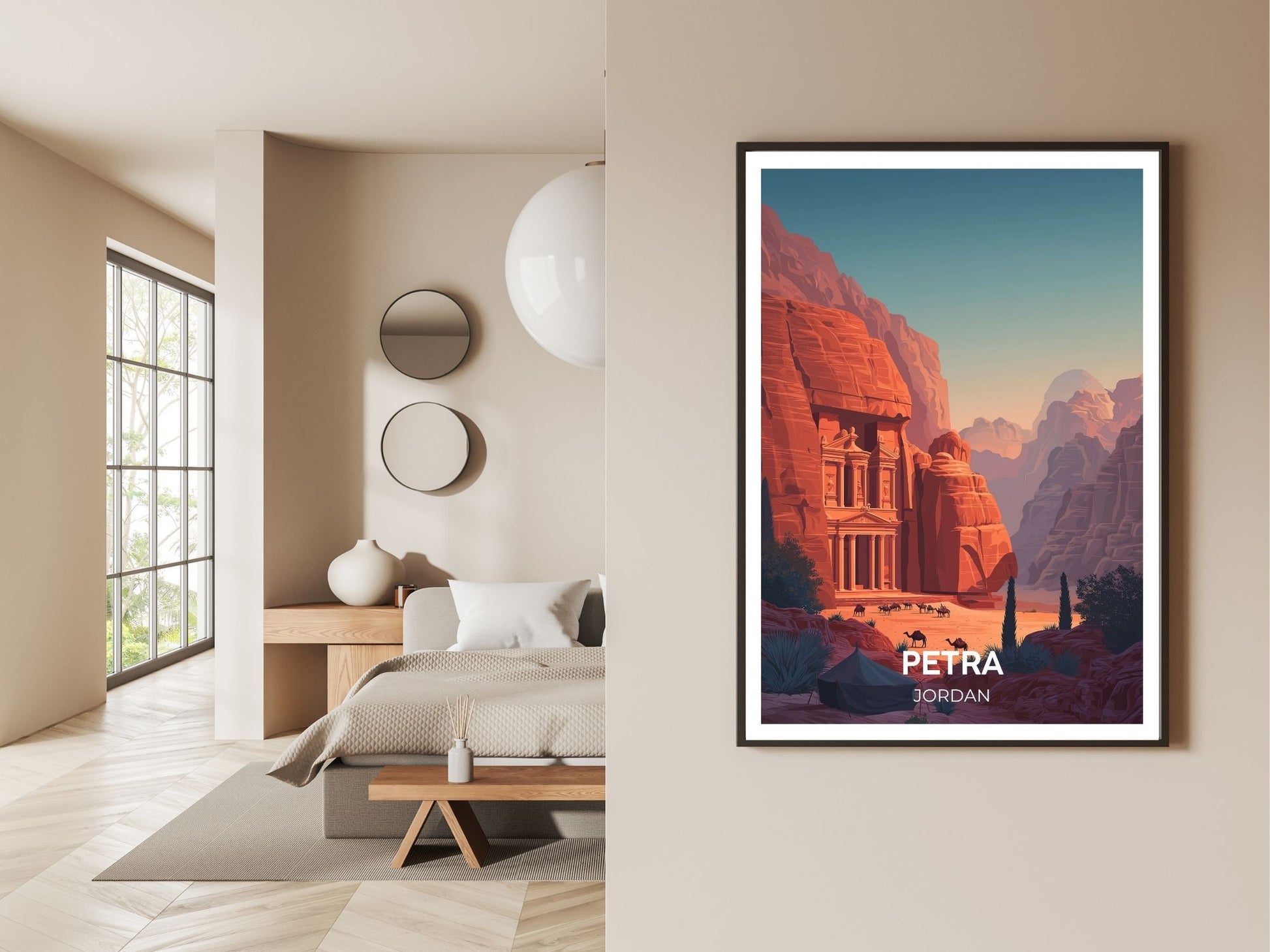 Gallery wall display of Petra Jordan travel poster – Atlas Prints