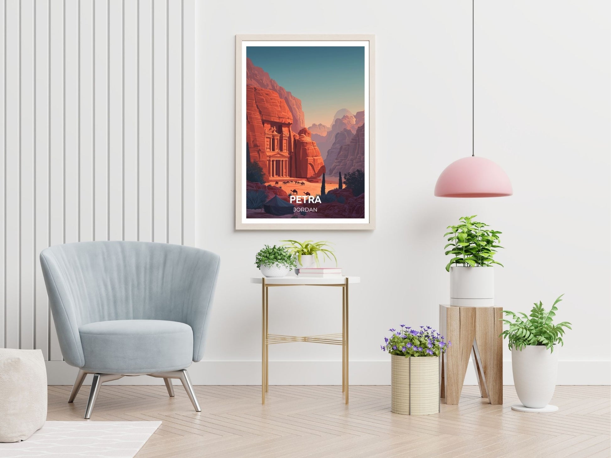 Petra Jordan travel print displayed in living room – Atlas Prints