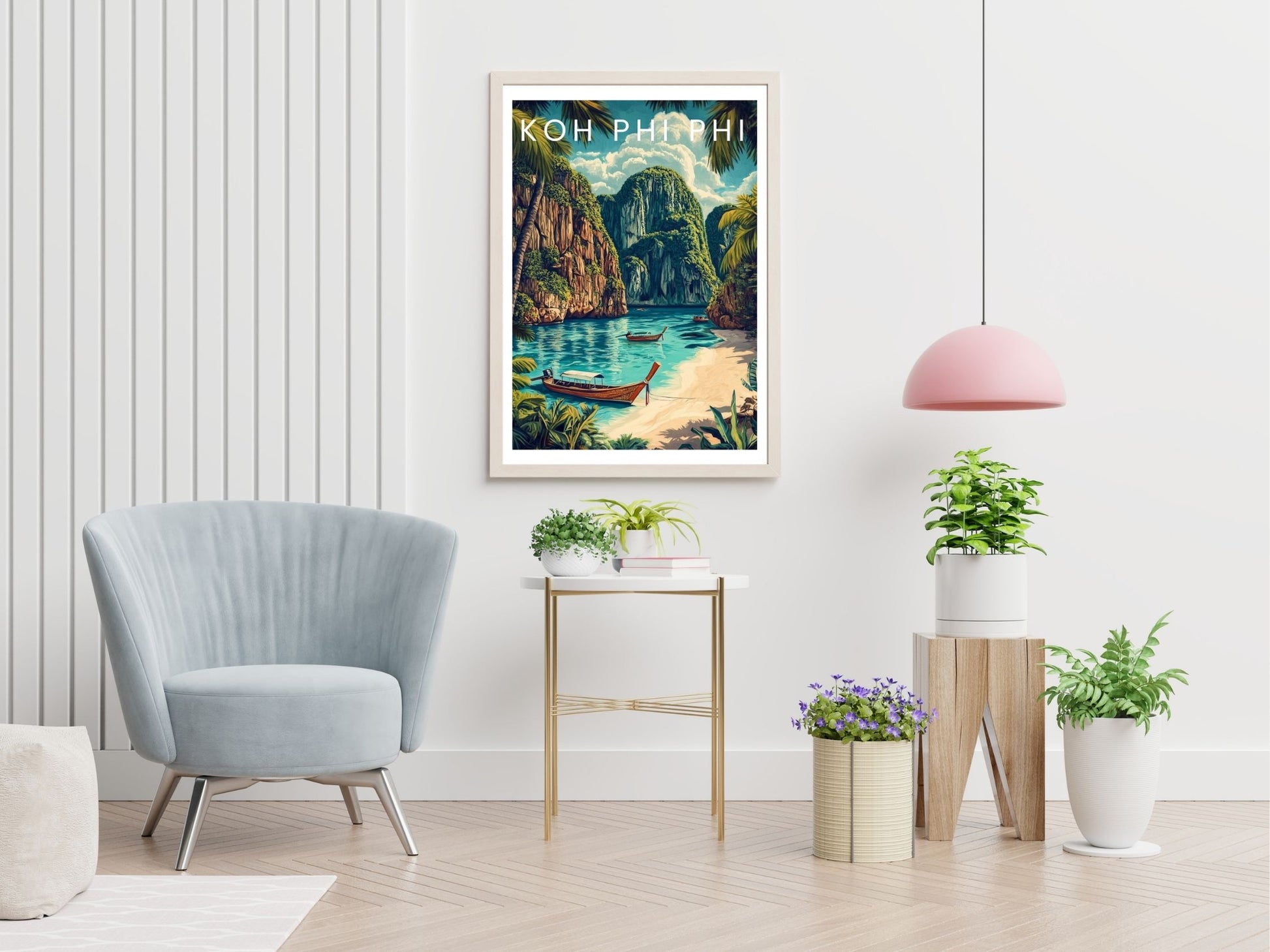 Phi Phi Island travel print displayed in living room – Atlas Prints