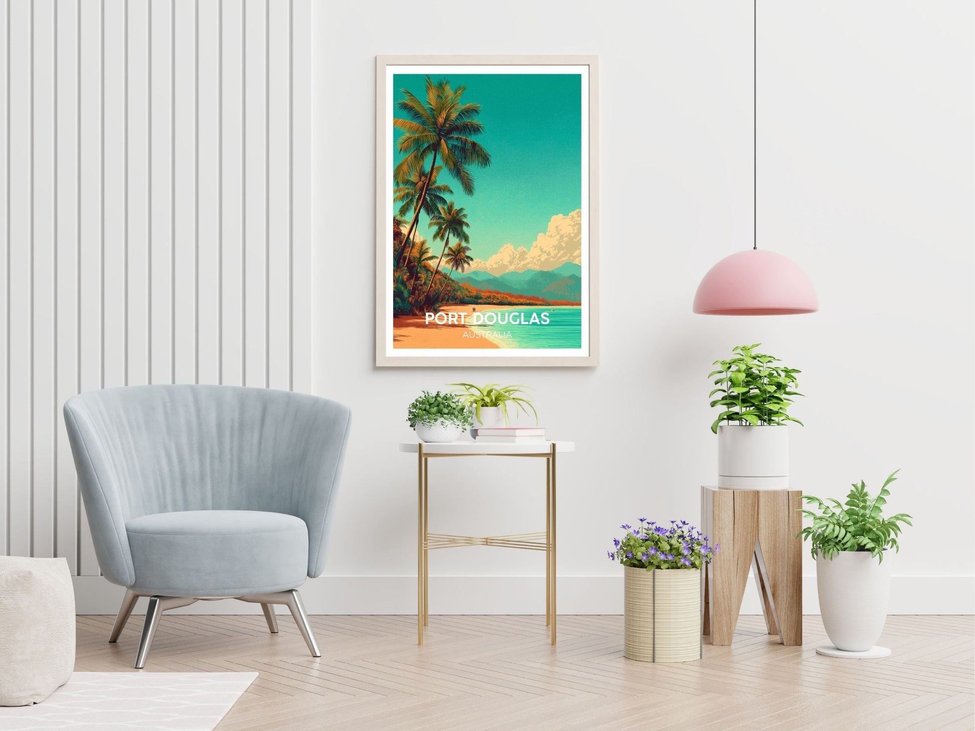 Port Douglas Australia travel print displayed in living room – Atlas Prints