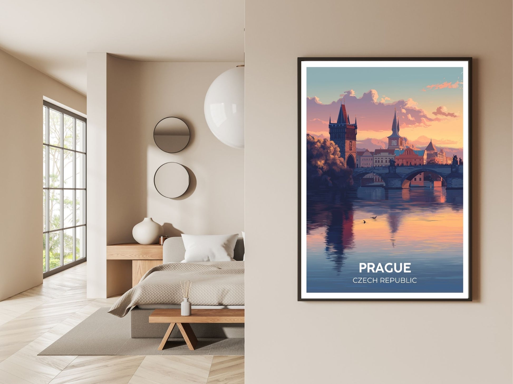 Gallery wall display of Prague travel poster – Atlas Prints