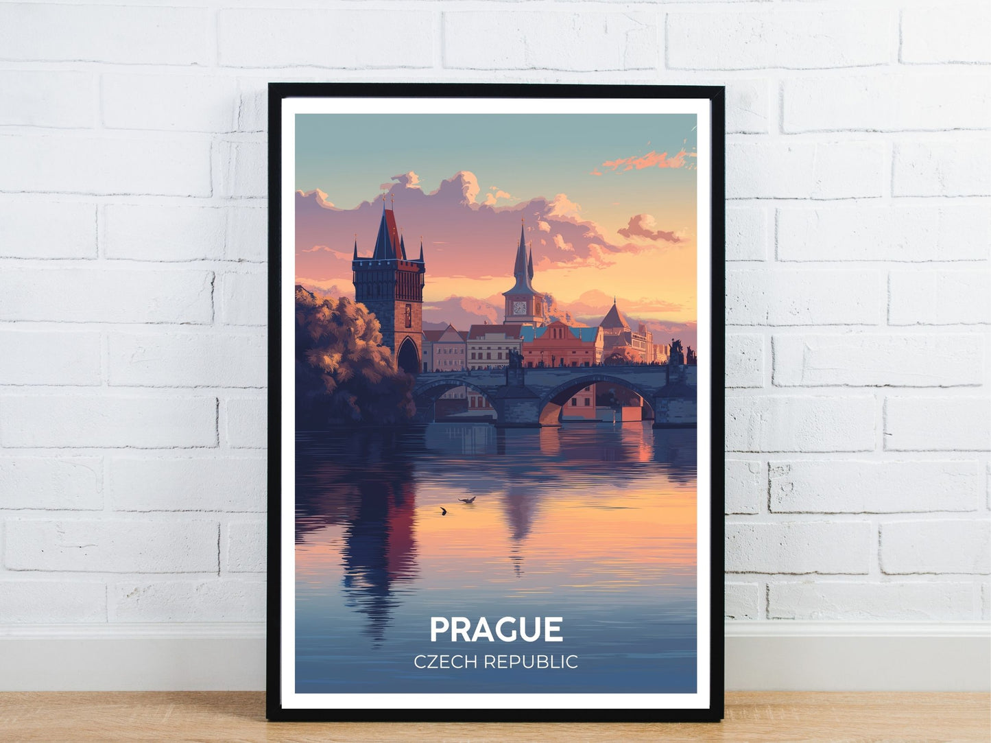 Minimal Prague travel art poster – Atlas Prints