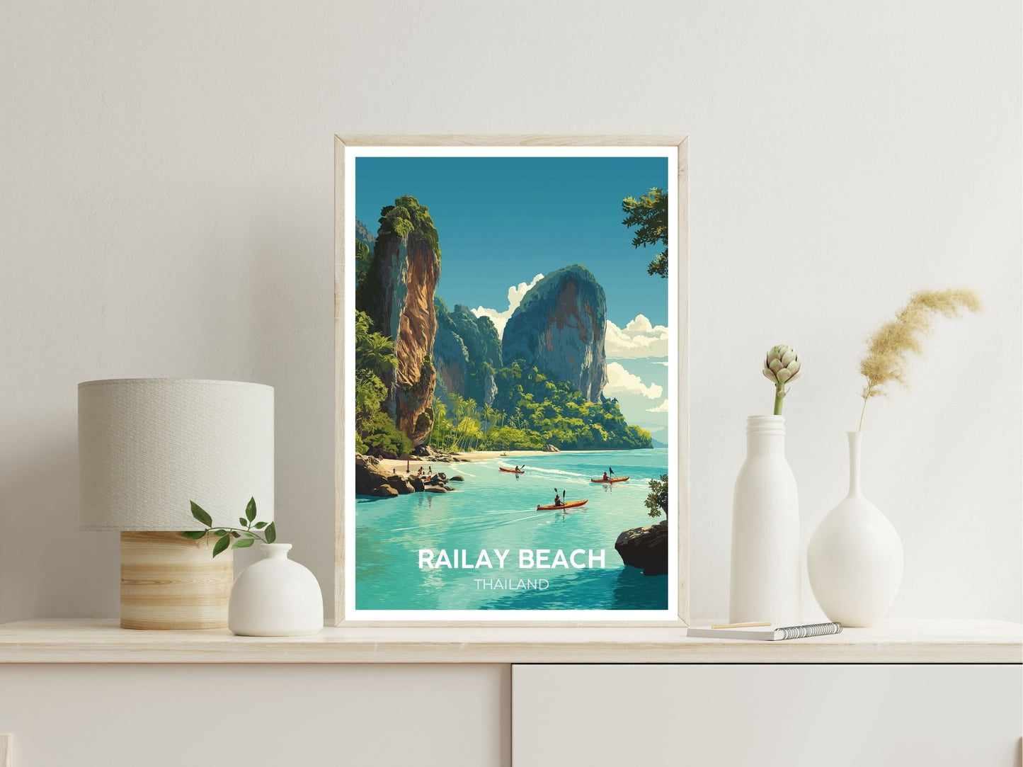 Railway Beach wall art print displayed in bedroom – Atlas Prints