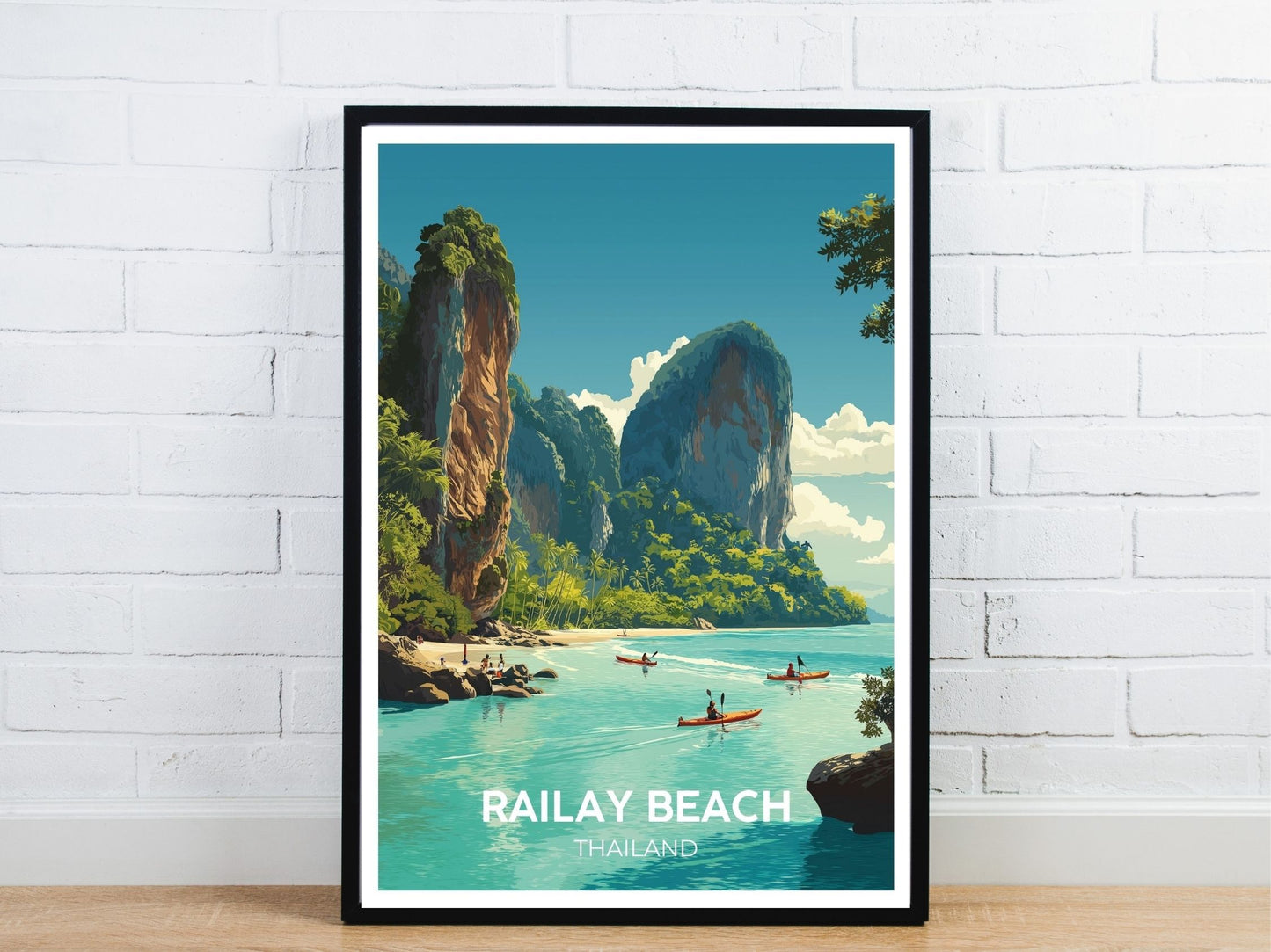 Minimal Railway Beach travel art poster – Atlas Prints