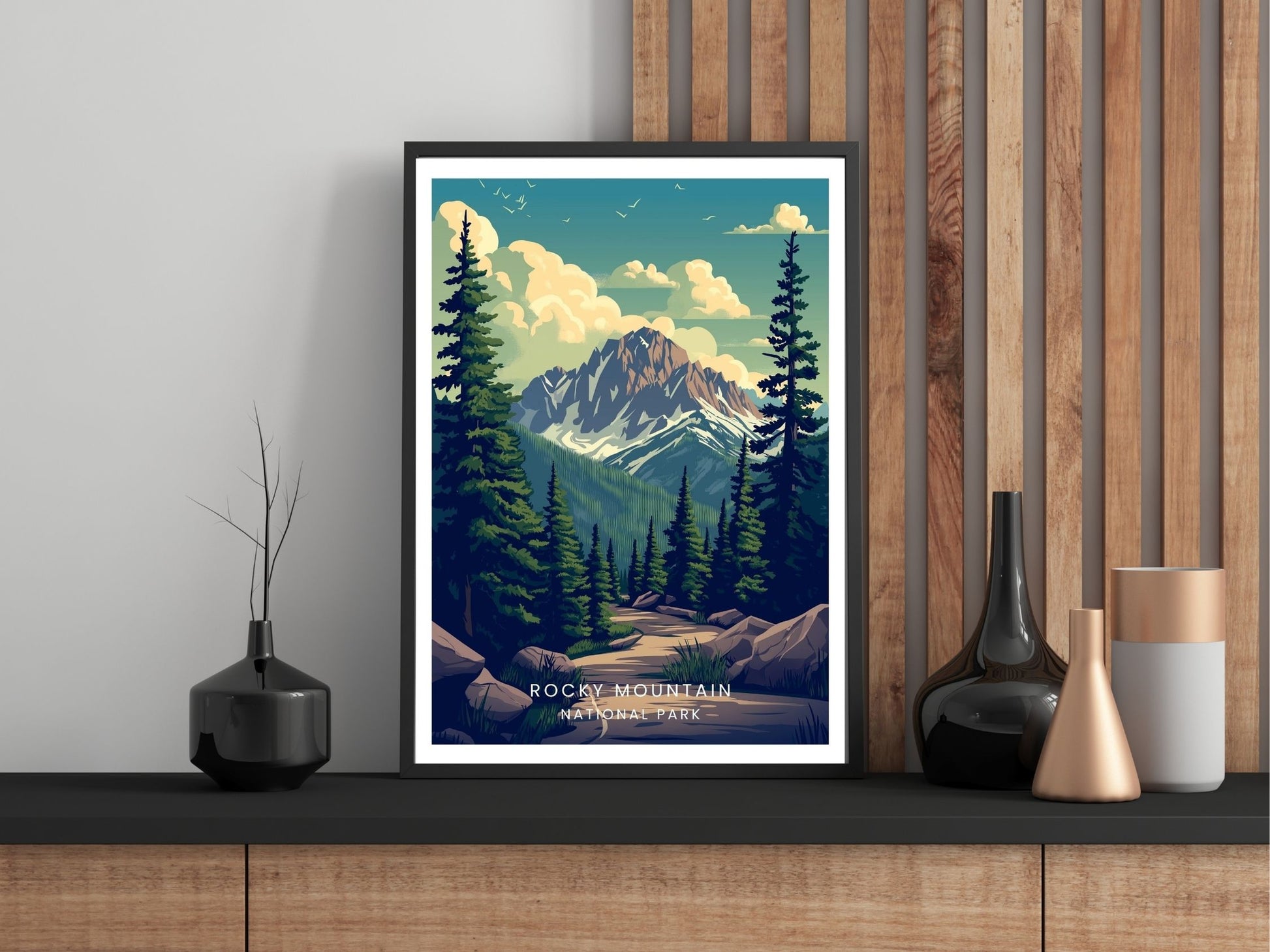 Close-up of Rocky Mountain National Park travel poster matte texture – Atlas Prints