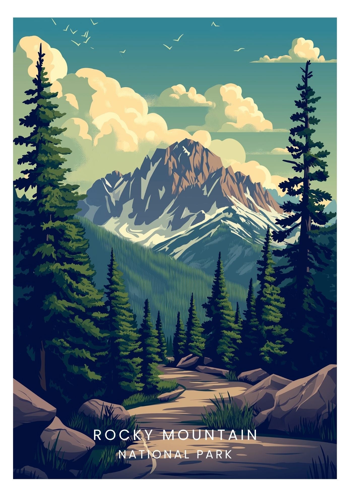Vintage Rocky Mountain National Park travel poster wall art print – Atlas Prints