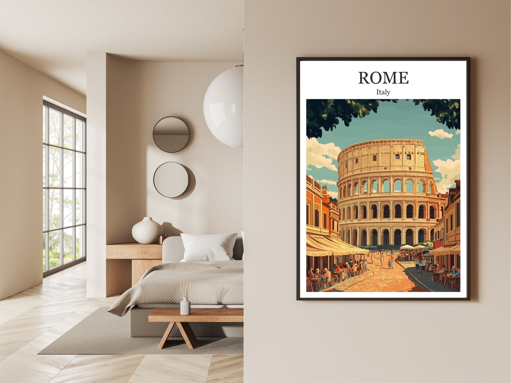 Gallery wall display of Rome travel poster – Atlas Prints