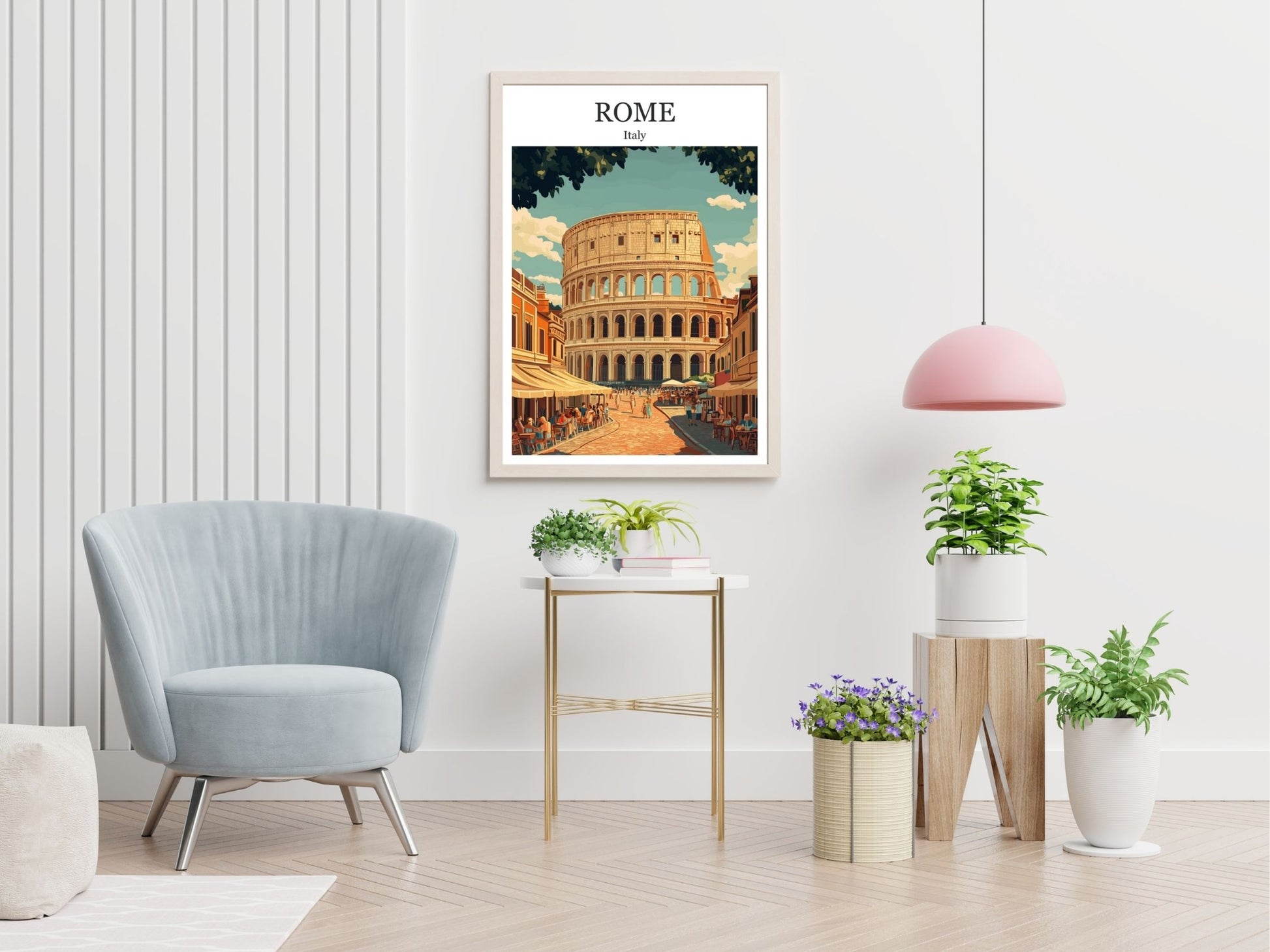 Rome travel print displayed in living room – Atlas Prints