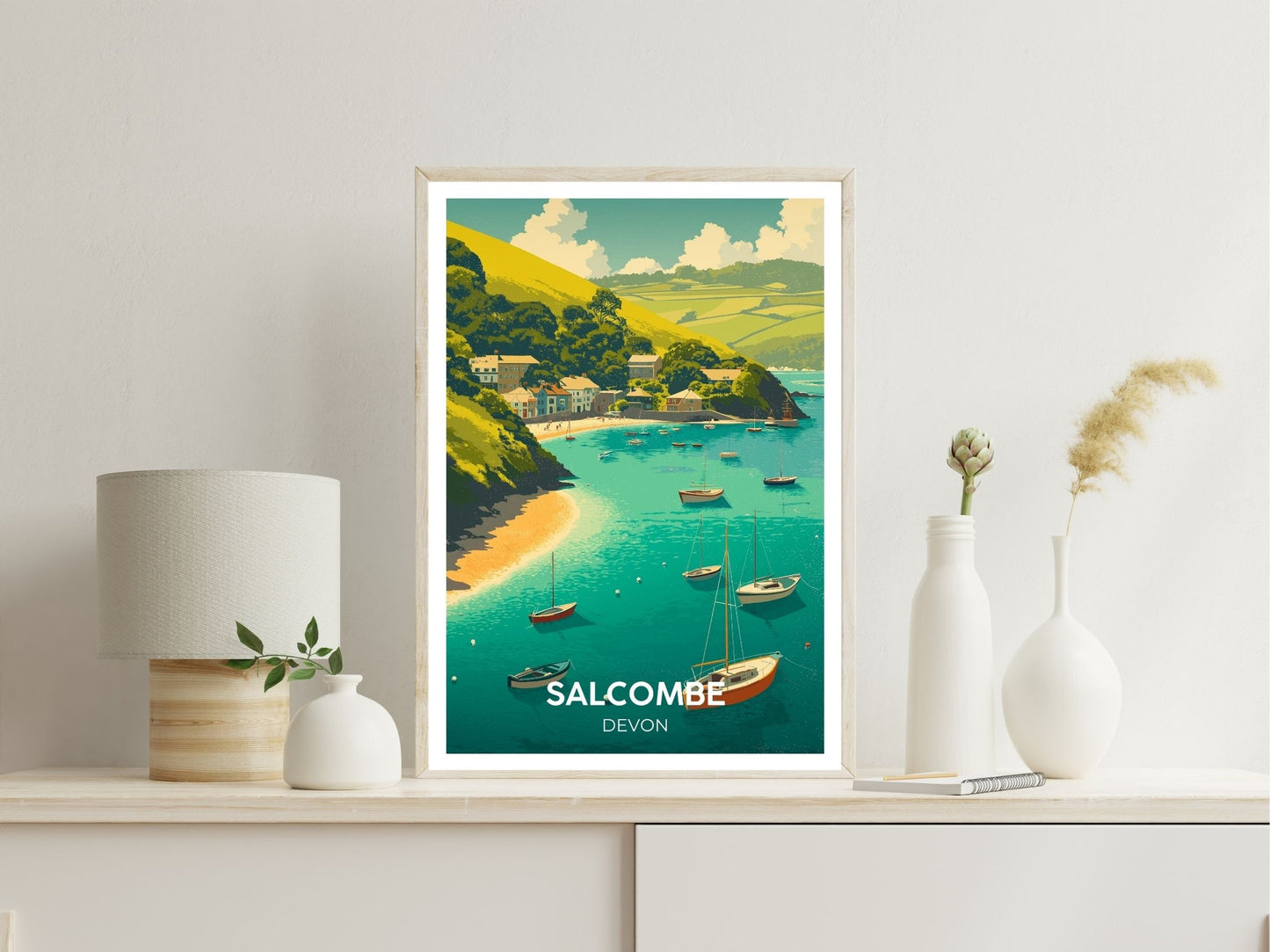 Salcombe wall art print displayed in bedroom – Atlas Prints