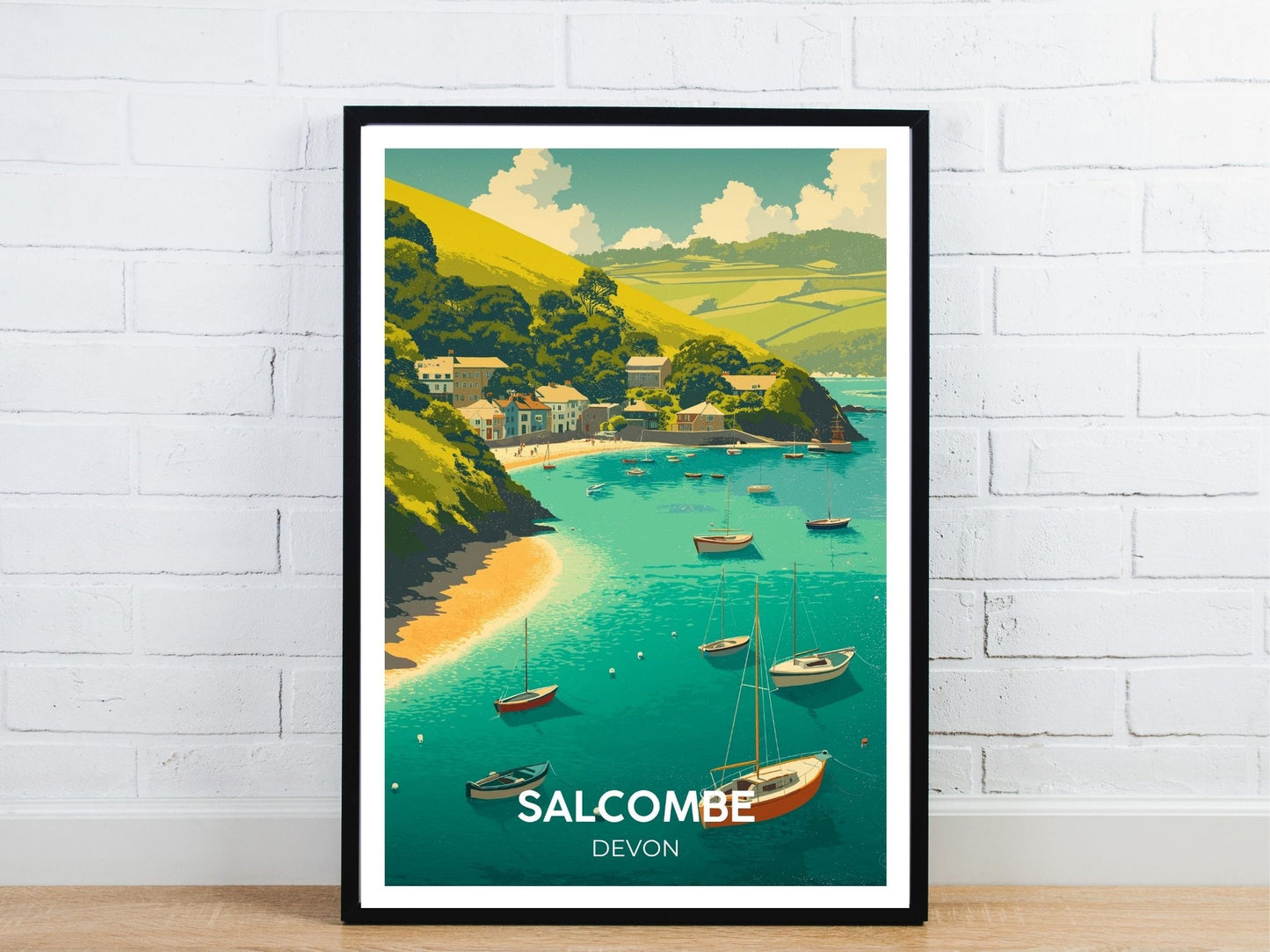 Minimal Salcombe travel art poster – Atlas Prints
