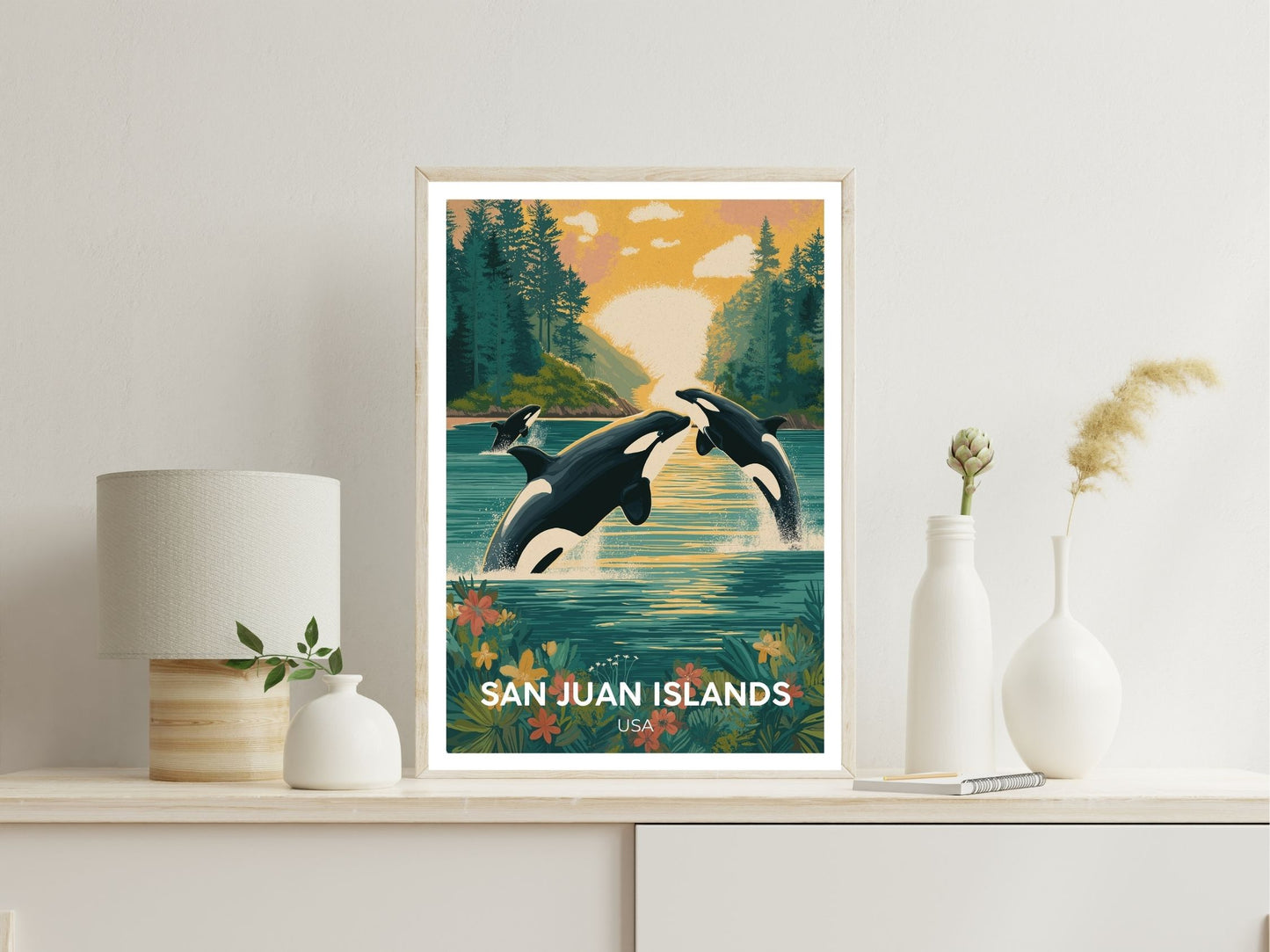 San Juan Islands USA wall art print displayed in bedroom – Atlas Prints