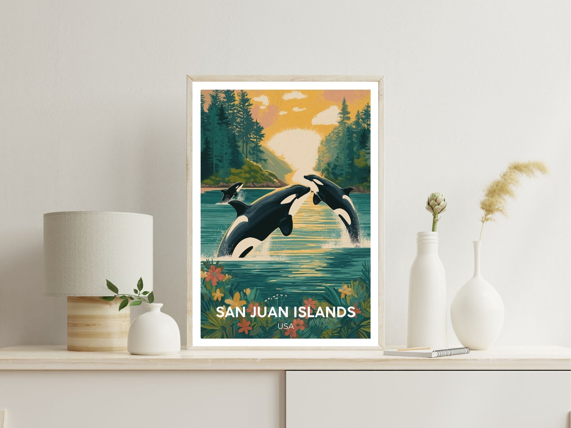 San Juan Islands USA wall art print displayed in bedroom – Atlas Prints