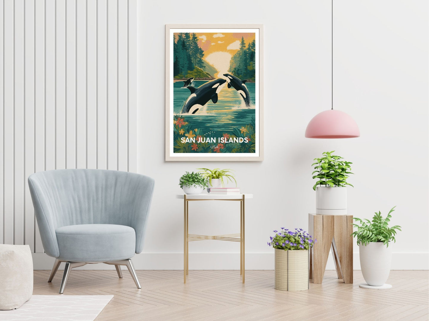 San Juan Islands USA travel print displayed in living room – Atlas Prints