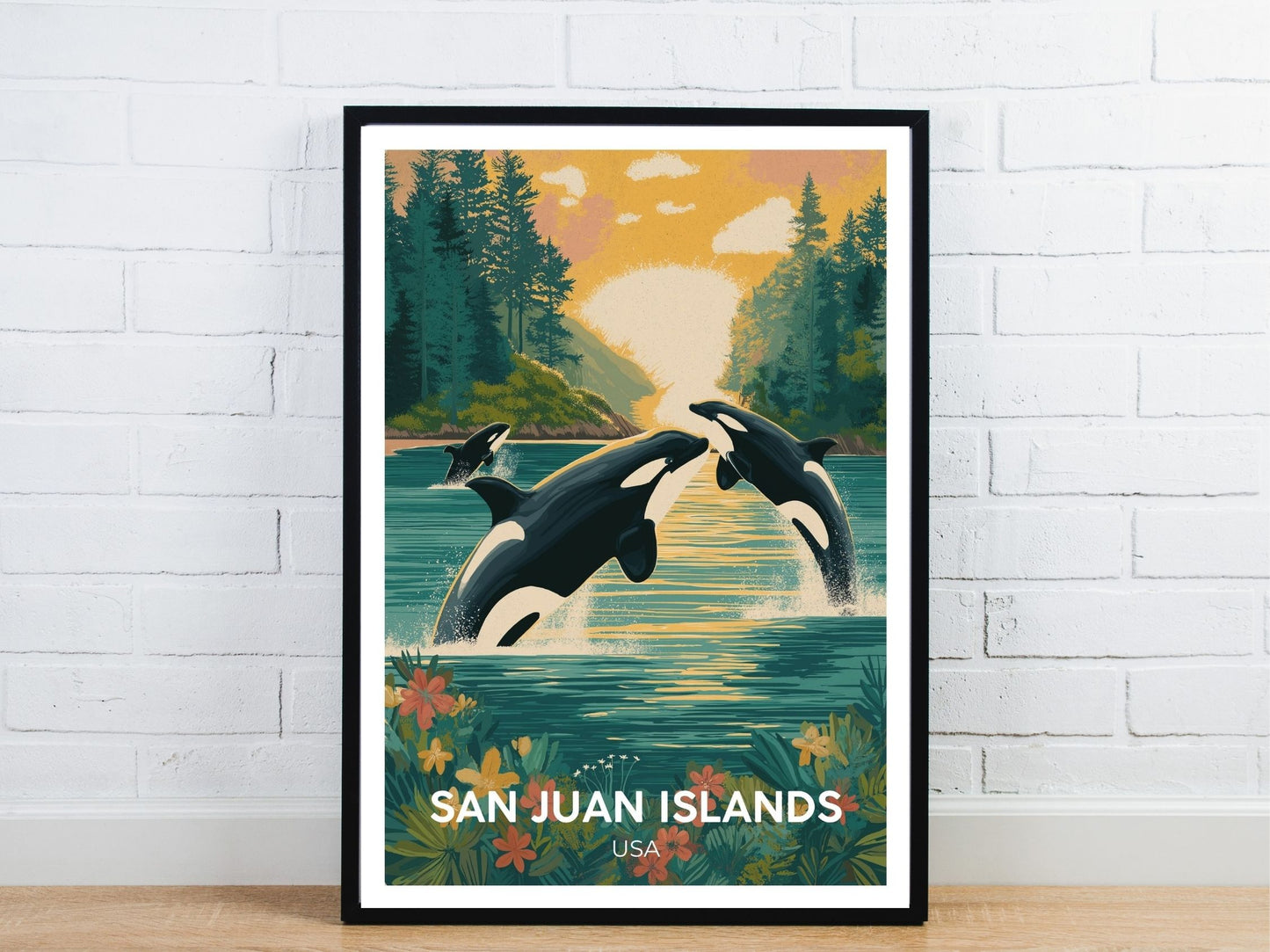 Minimal San Juan Islands USA travel art poster – Atlas Prints