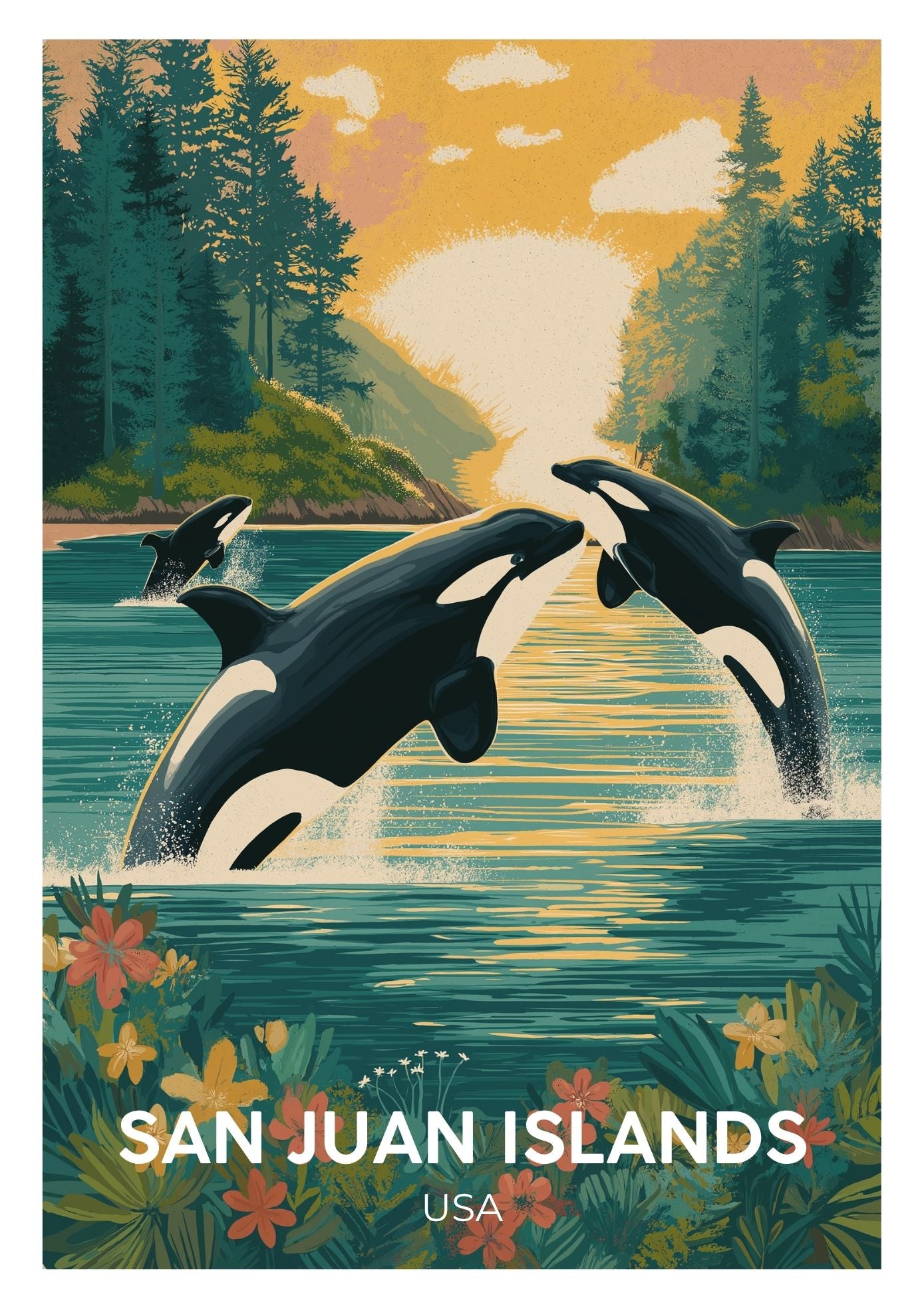 Vintage San Juan Islands USA travel poster wall art print – Atlas Prints
