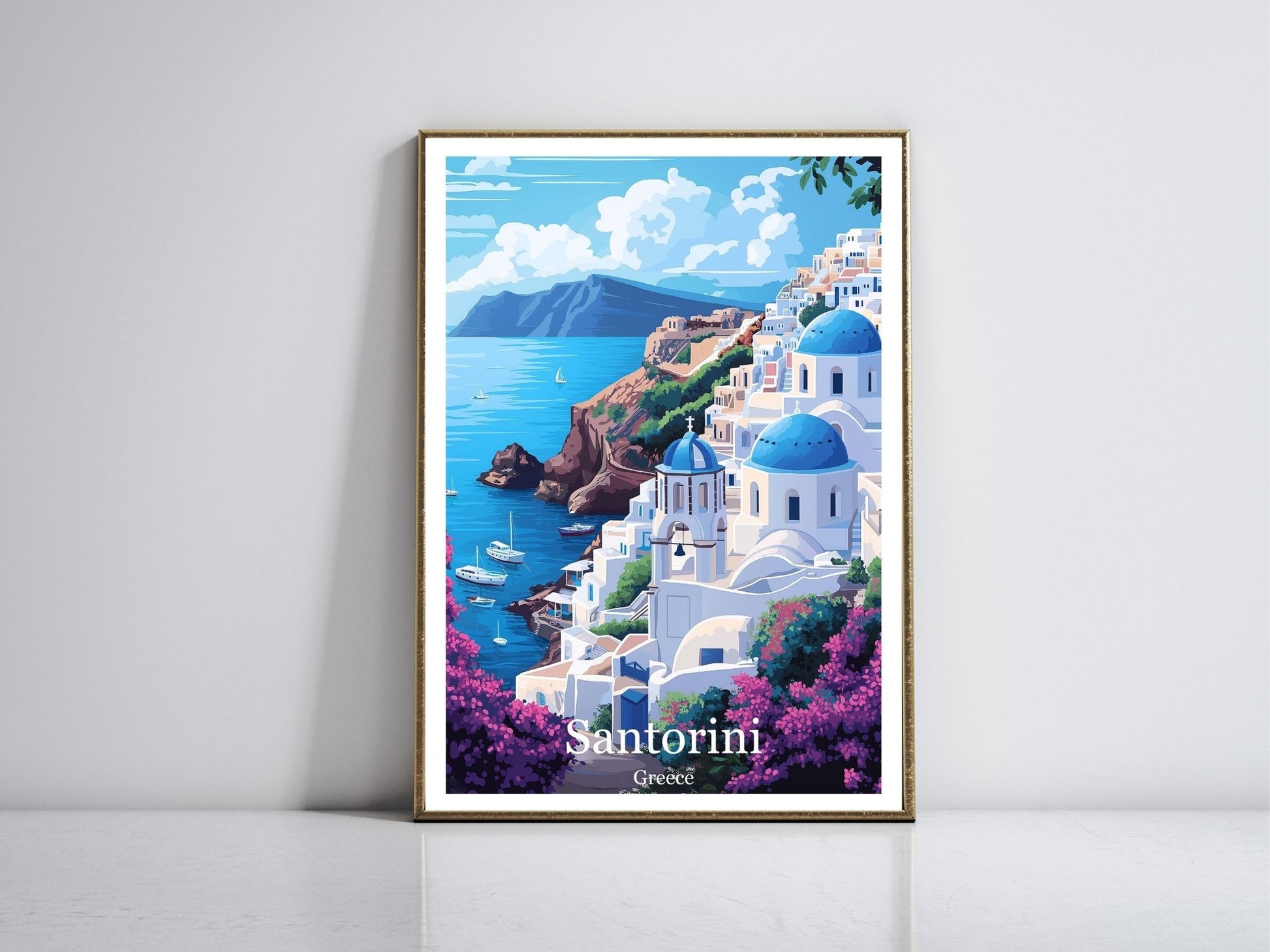 Santorini Greece framed vintage travel poster – Atlas Prints
