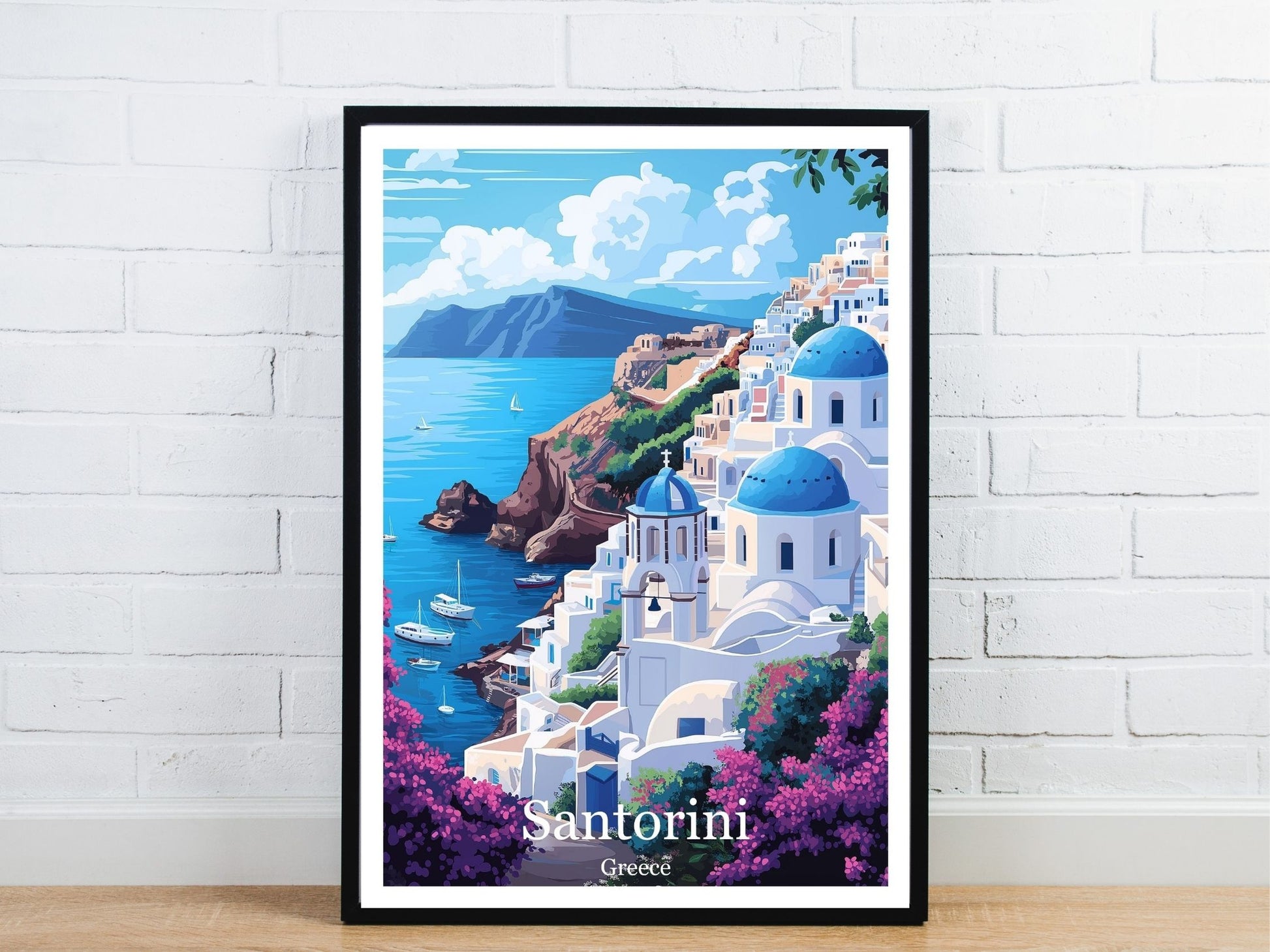 Minimal Santorini Greece travel art poster – Atlas Prints