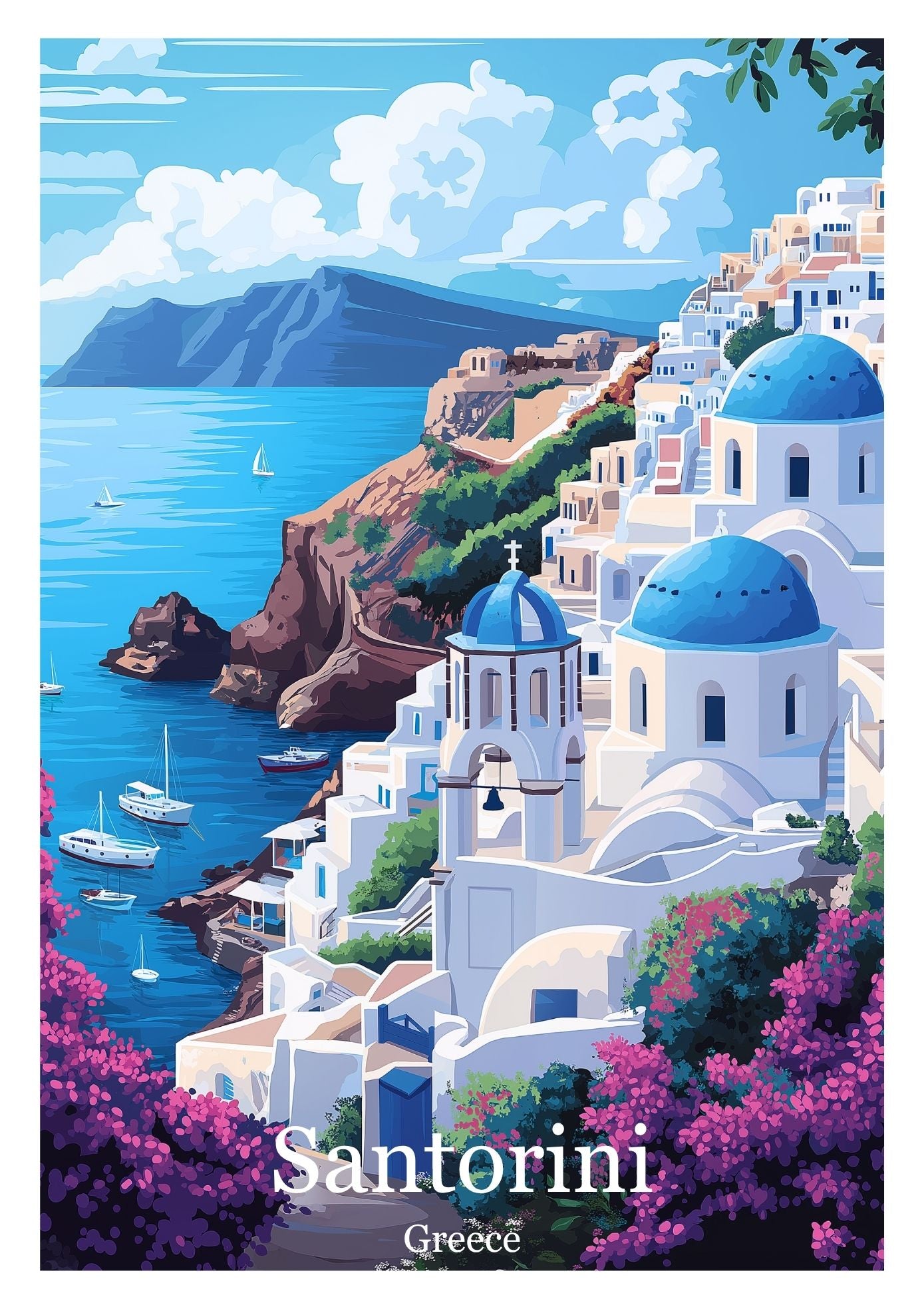 Vintage Santorini Greece travel poster wall art print – Atlas Prints