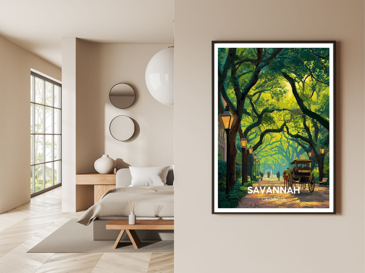 Gallery wall display of Savannah Georgia travel poster – Atlas Prints
