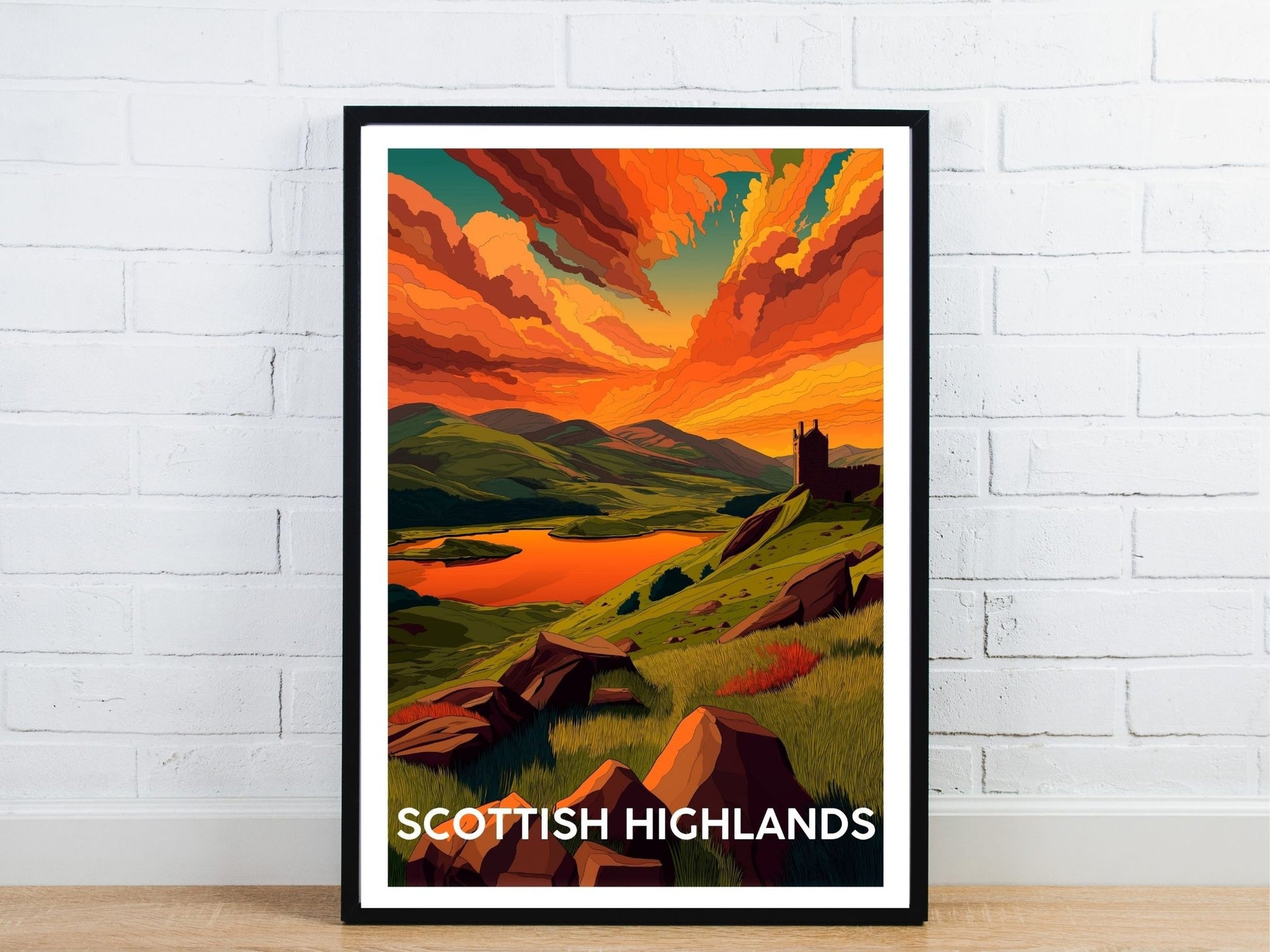 Minimal Scottish Highlands travel art poster – Atlas Prints
