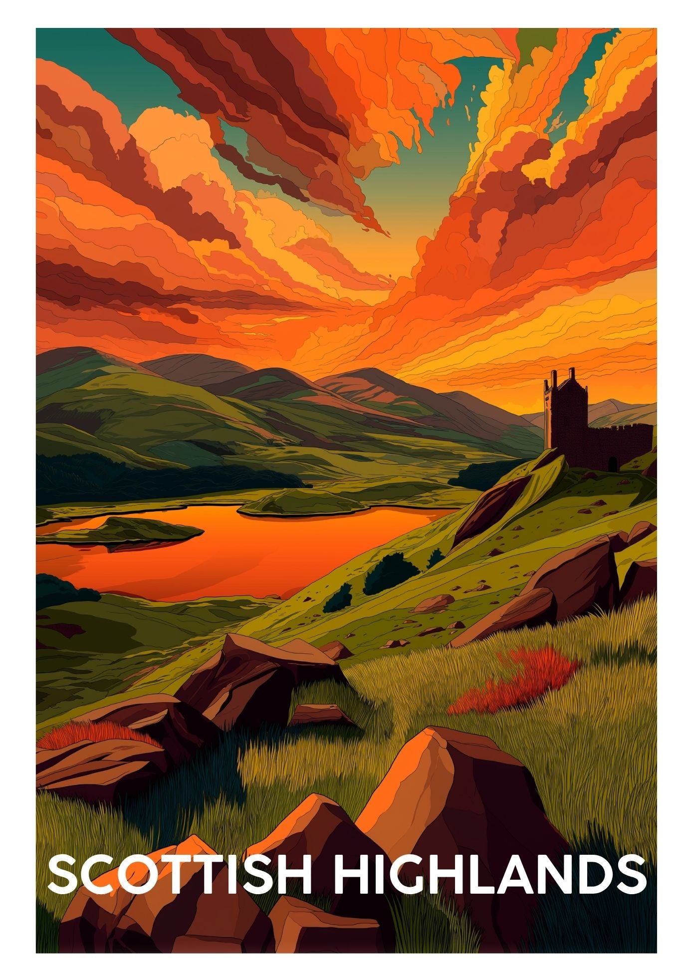 Vintage Scottish Highlands travel poster wall art print – Atlas Prints