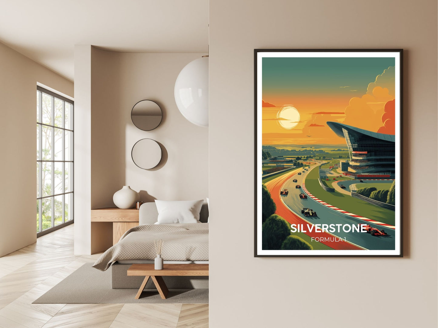 Gallery wall display of Silverstone travel poster – Atlas Prints