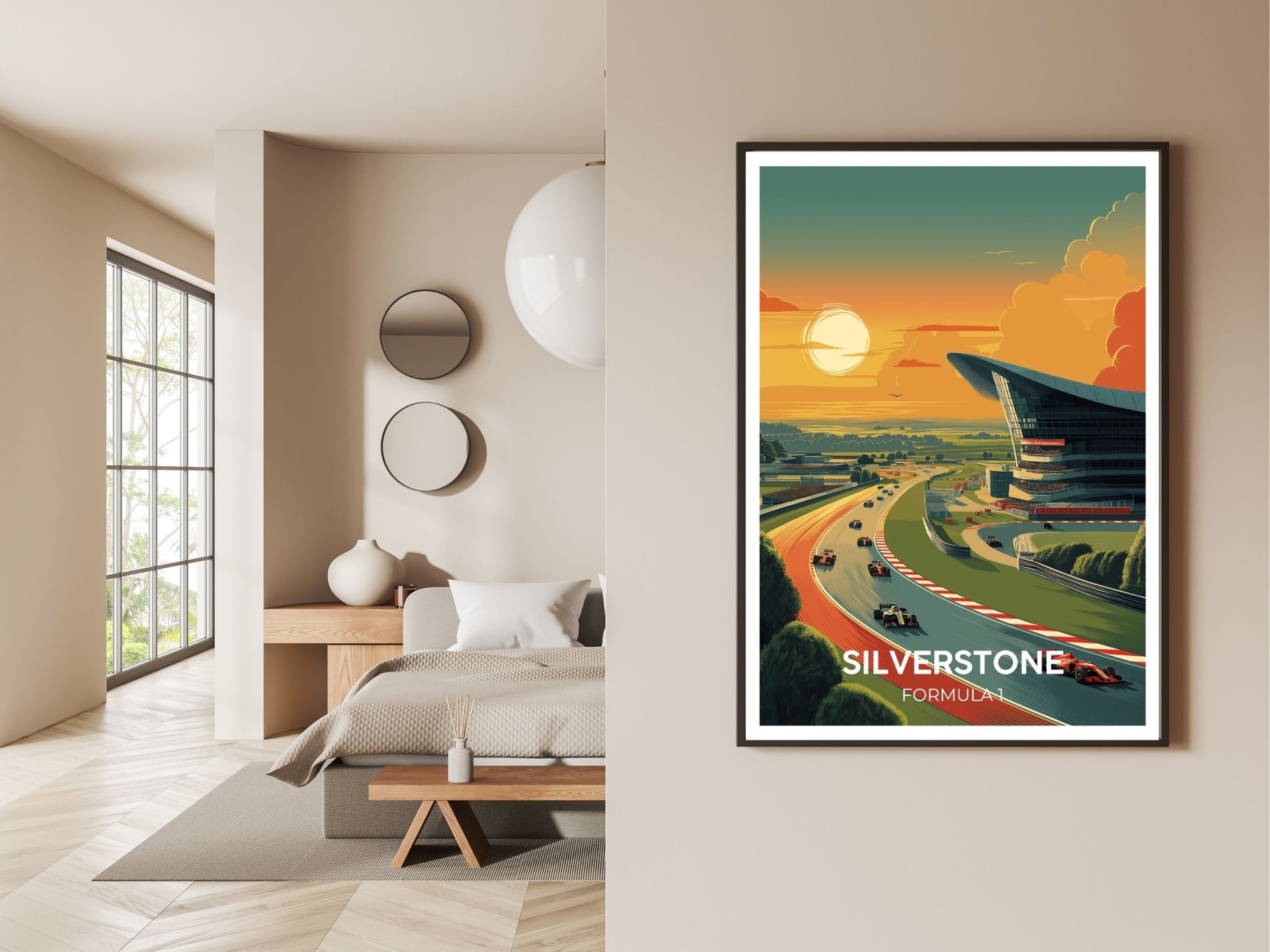 Gallery wall display of Silverstone travel poster – Atlas Prints