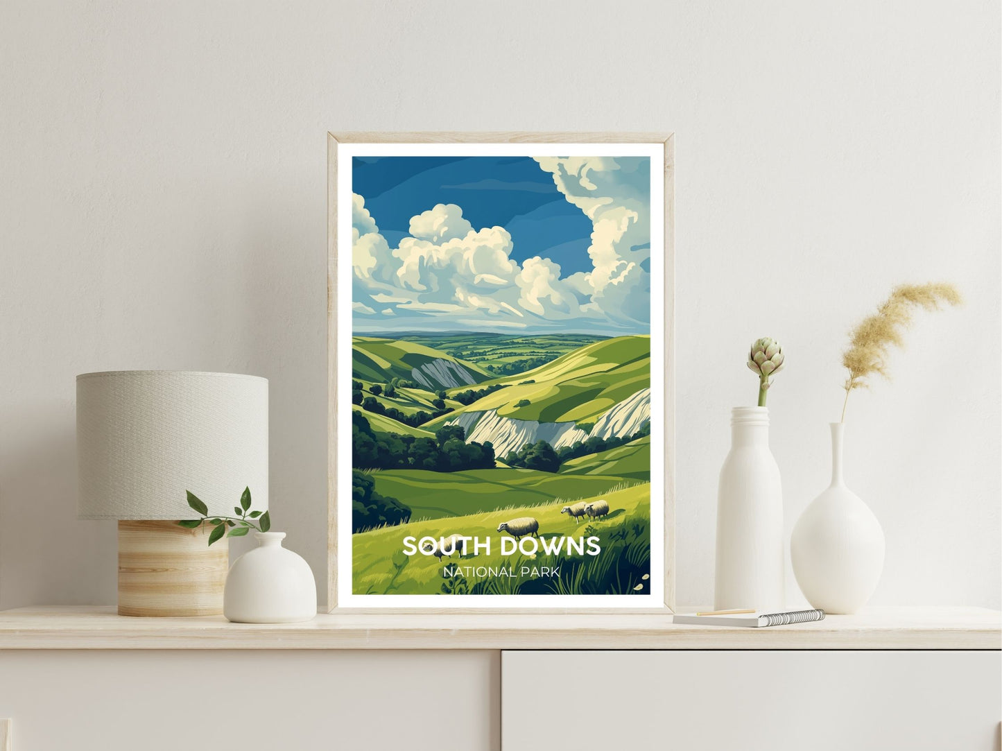 South Downs wall art print displayed in bedroom – Atlas Prints