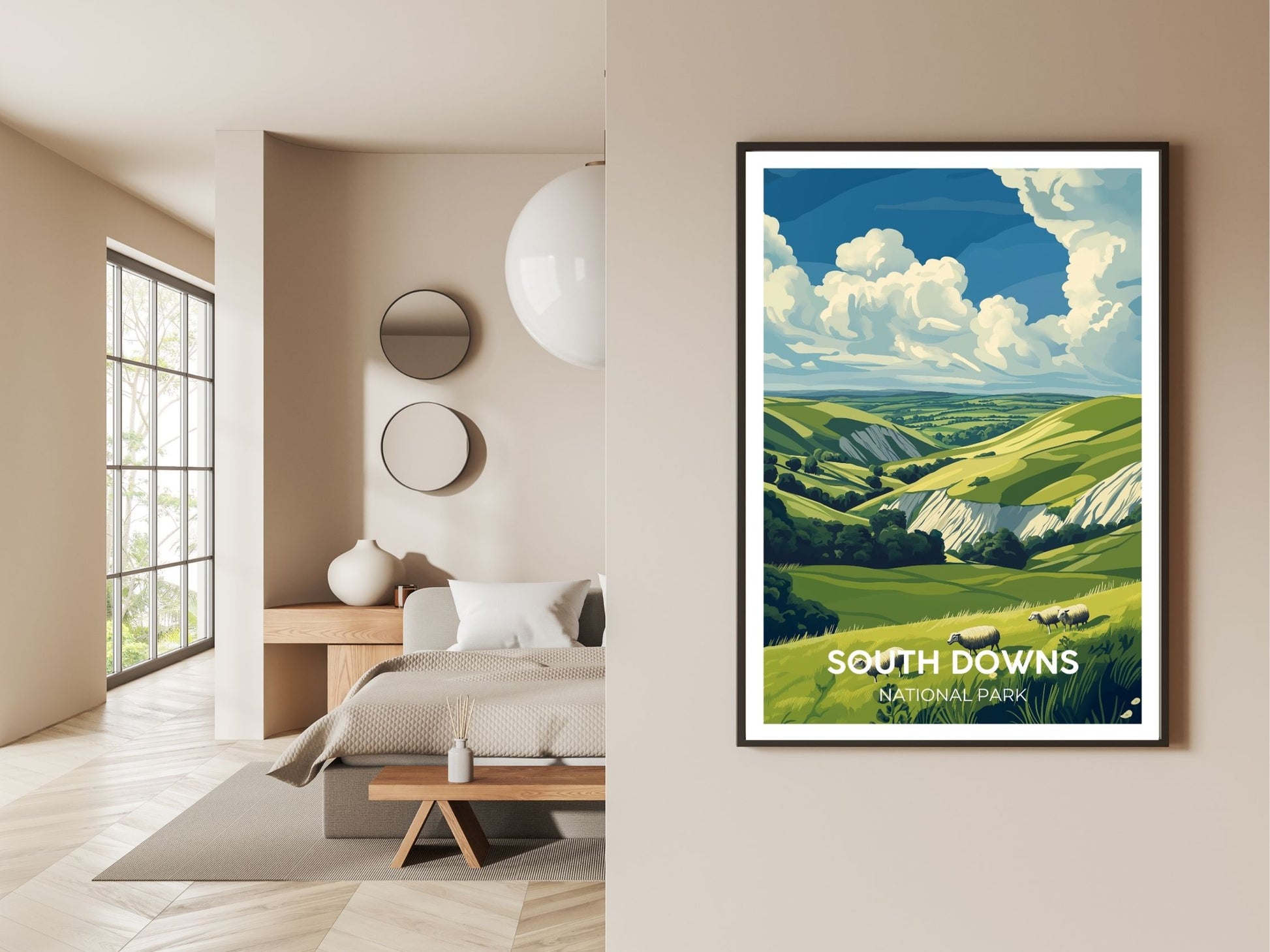 Gallery wall display of South Downs travel poster – Atlas Prints