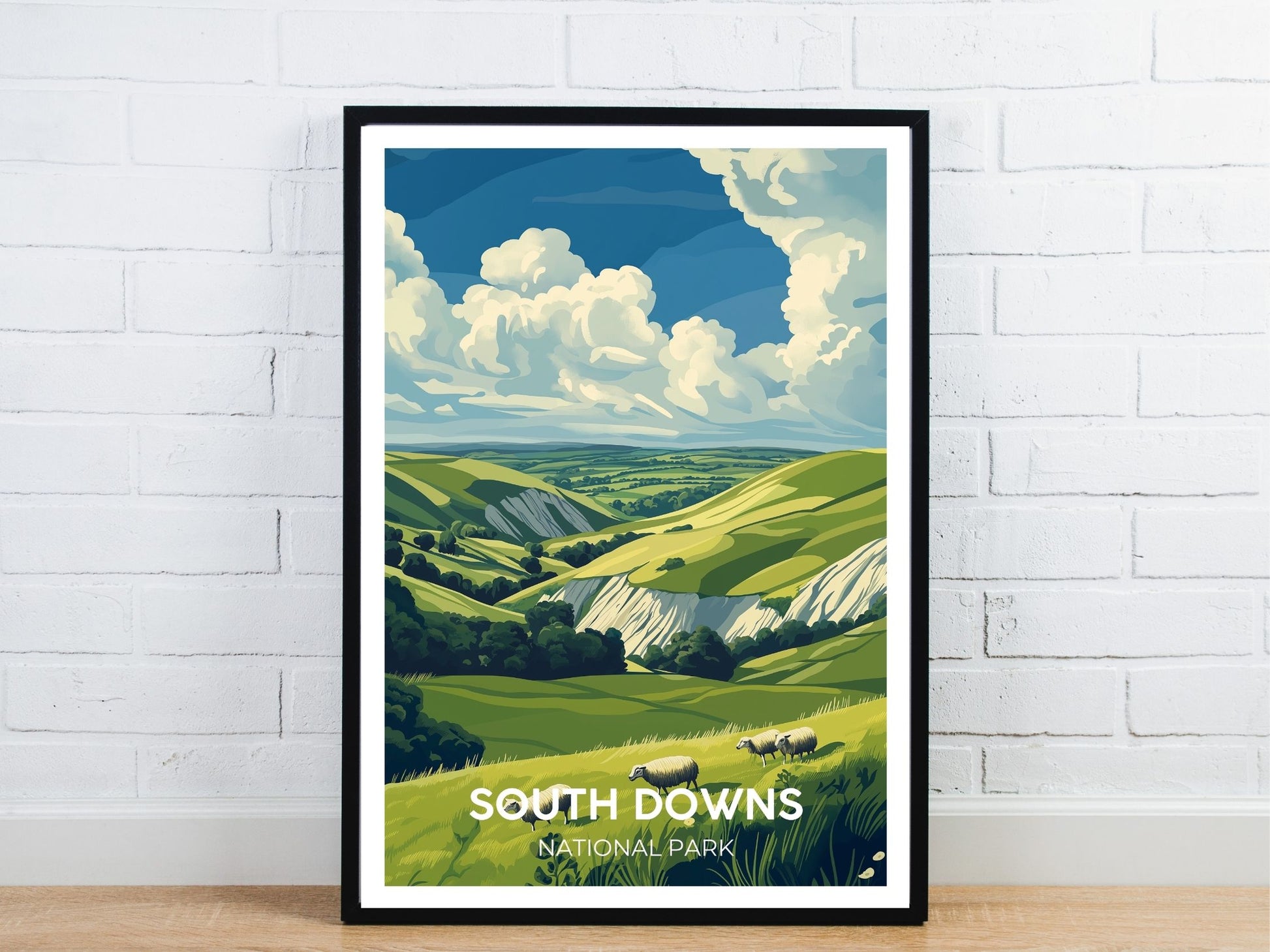 Minimal South Downs travel art poster – Atlas Prints