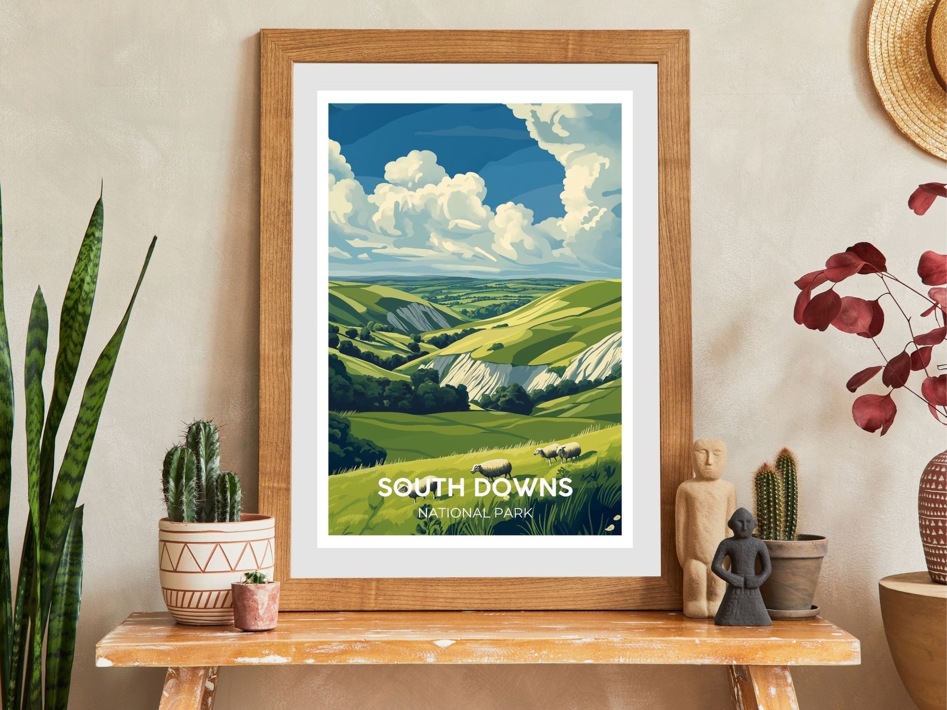 Close-up of South Downs travel poster matte texture – Atlas Prints