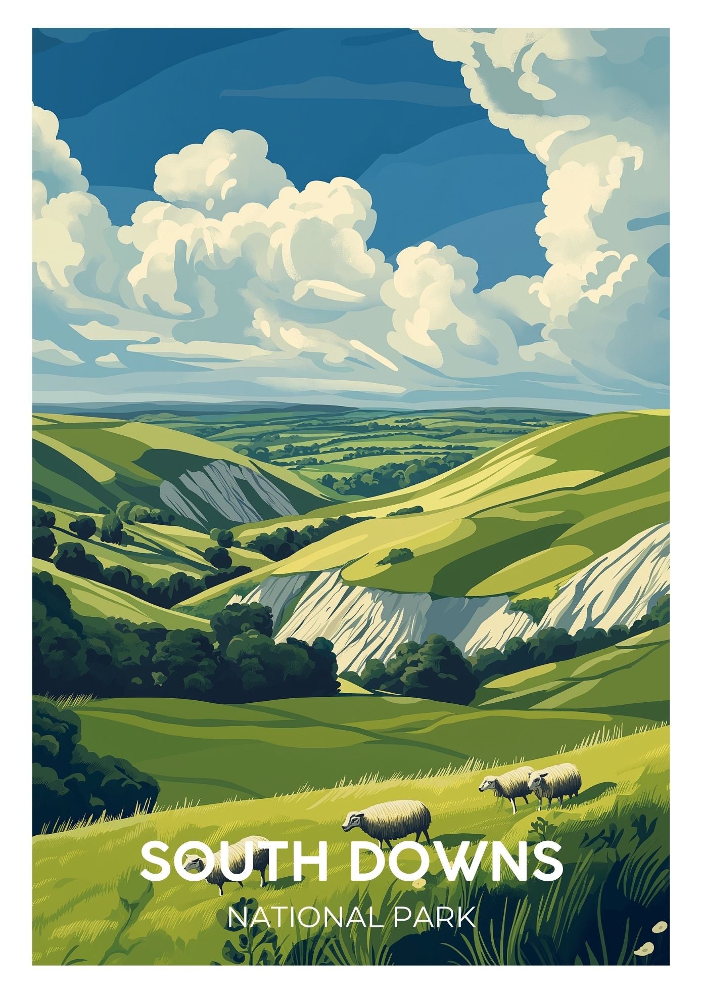 Vintage South Downs travel poster wall art print – Atlas Prints