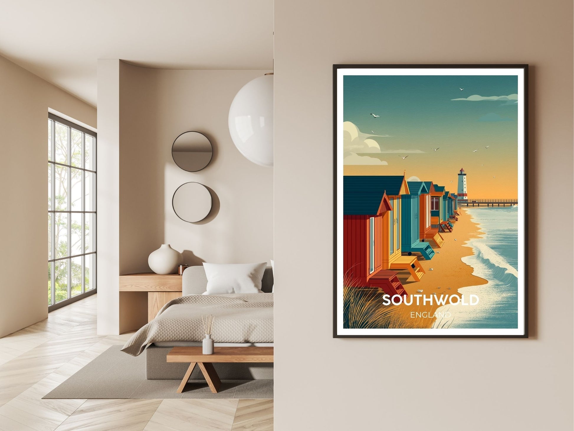 Southwold England wall art print displayed in bedroom – Atlas Prints