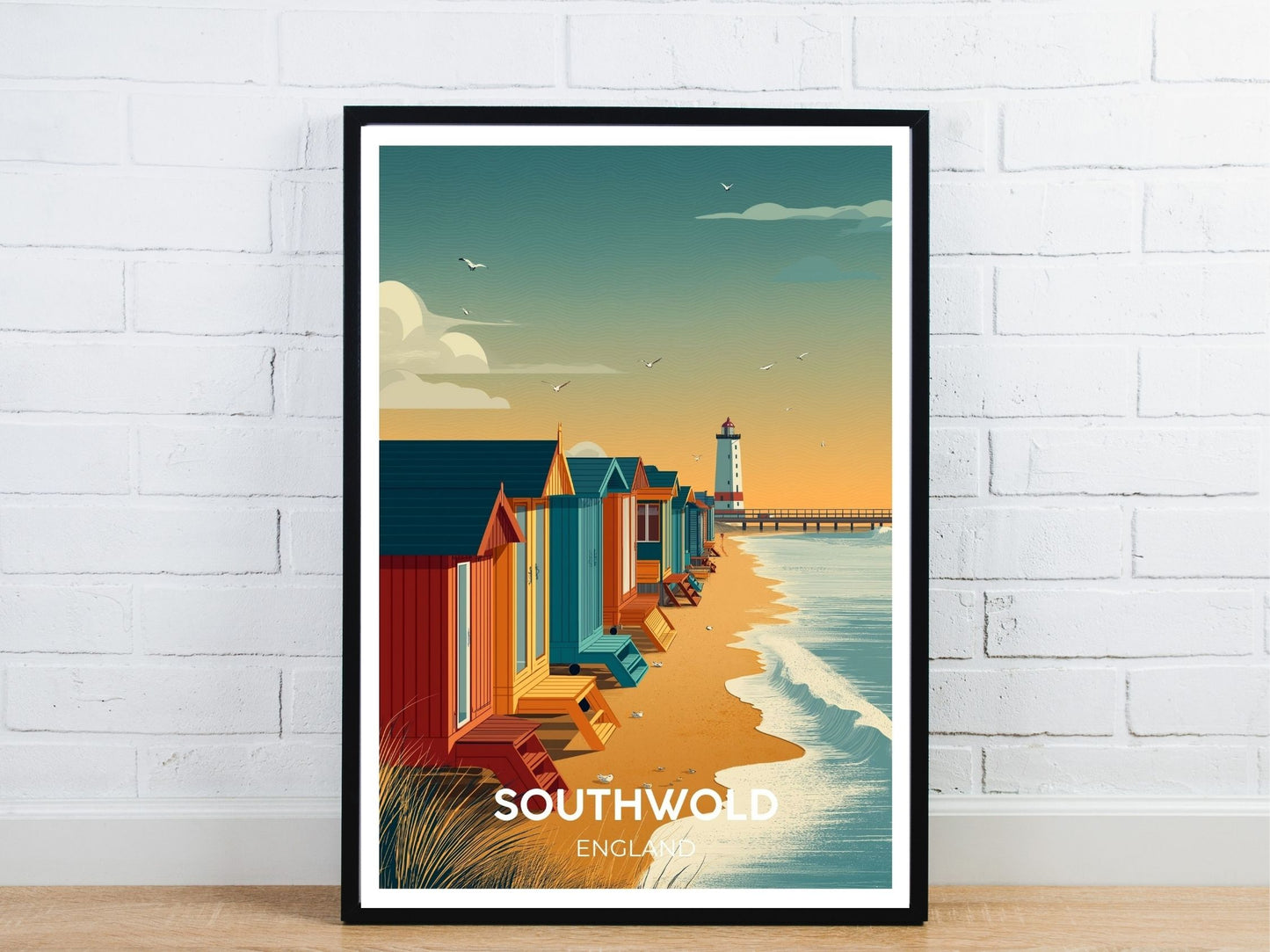 Minimal Southwold England travel art poster – Atlas Prints