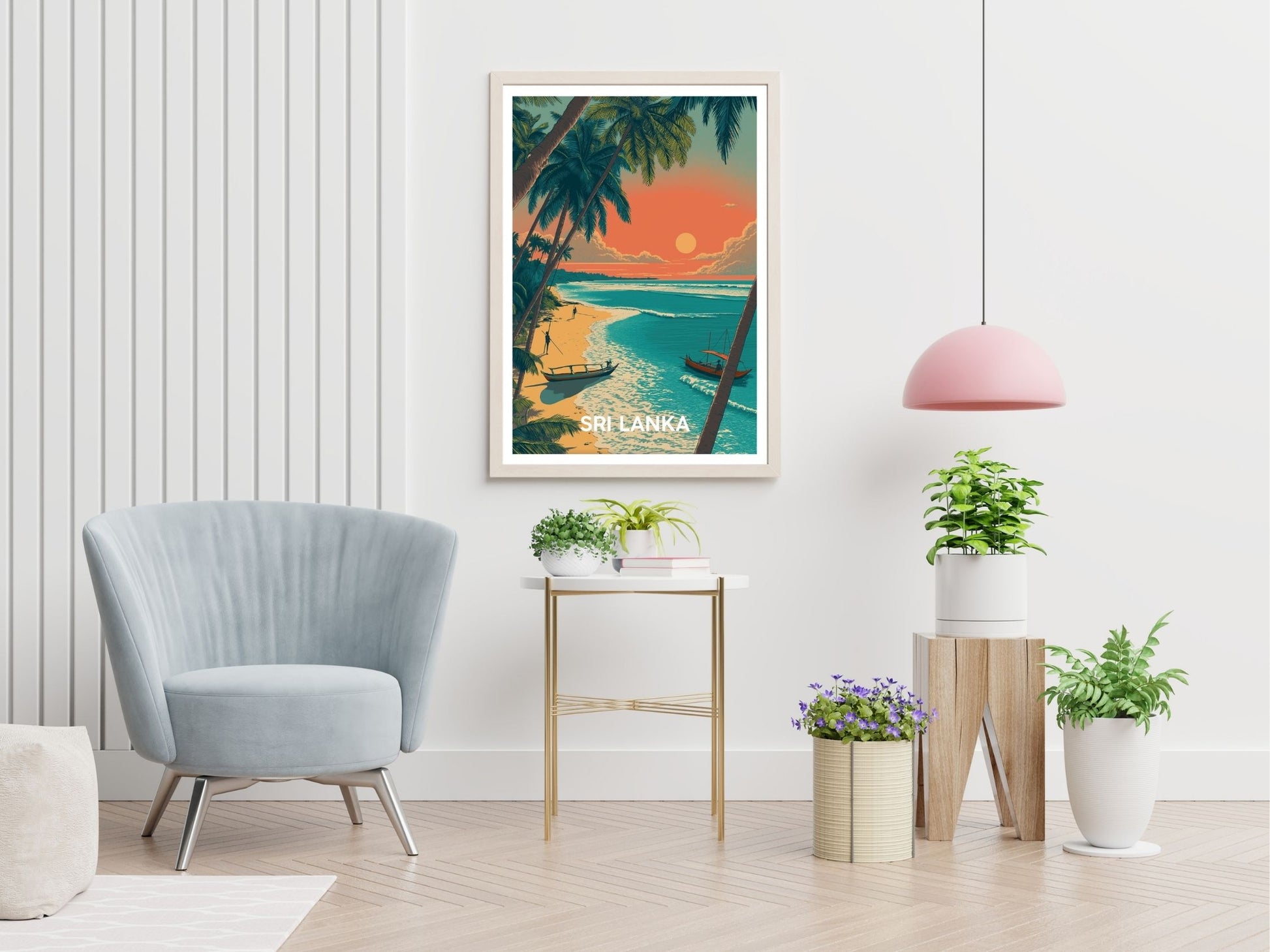 Sri Lanka travel print displayed in living room – Atlas Prints