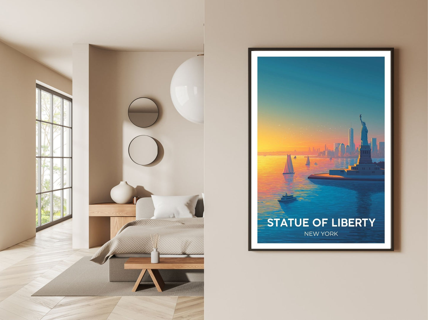 Gallery wall display of Statue of Liberty New York  travel poster – Atlas Prints