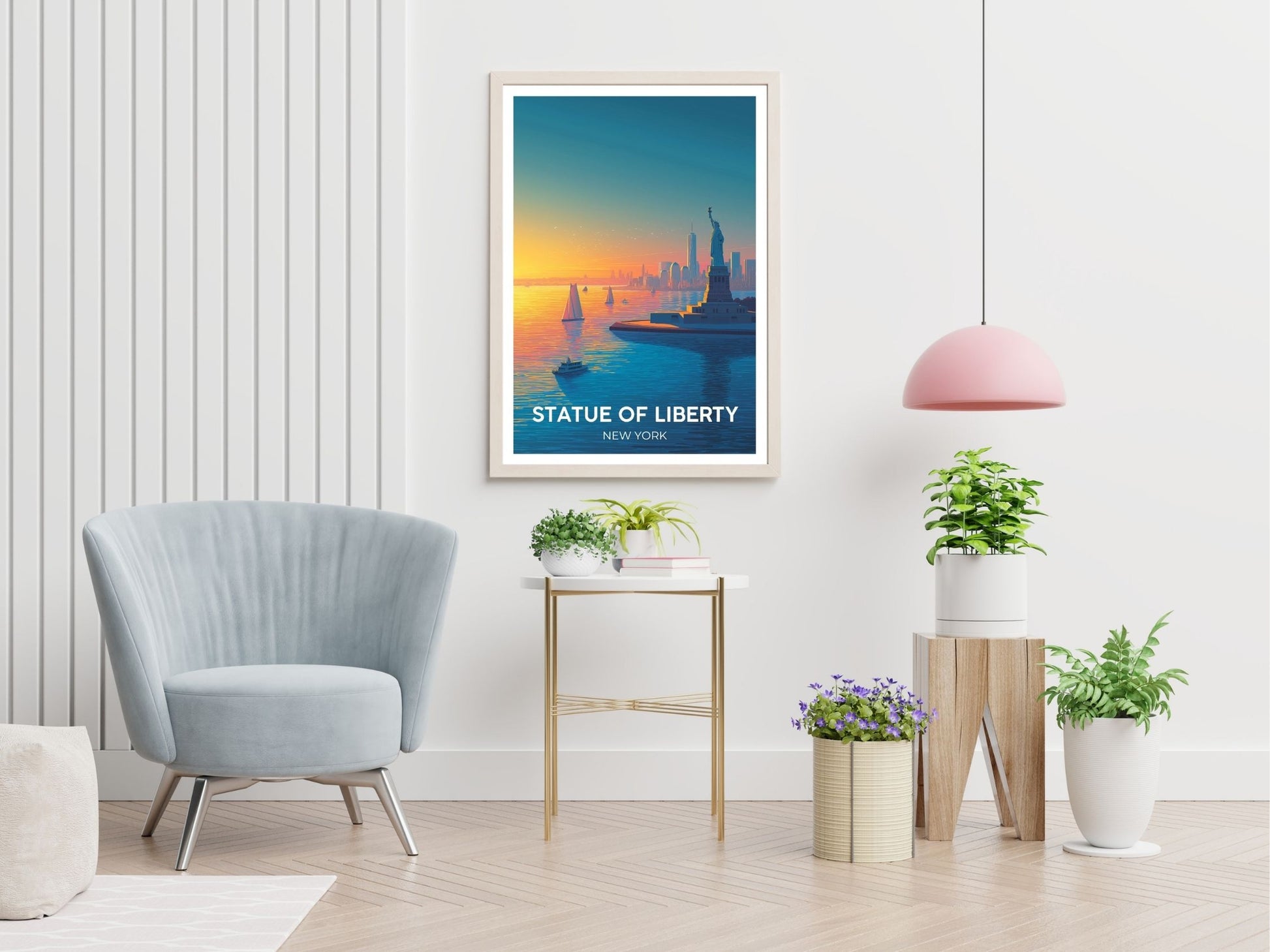 Statue of Liberty New York  travel print displayed in living room – Atlas Prints