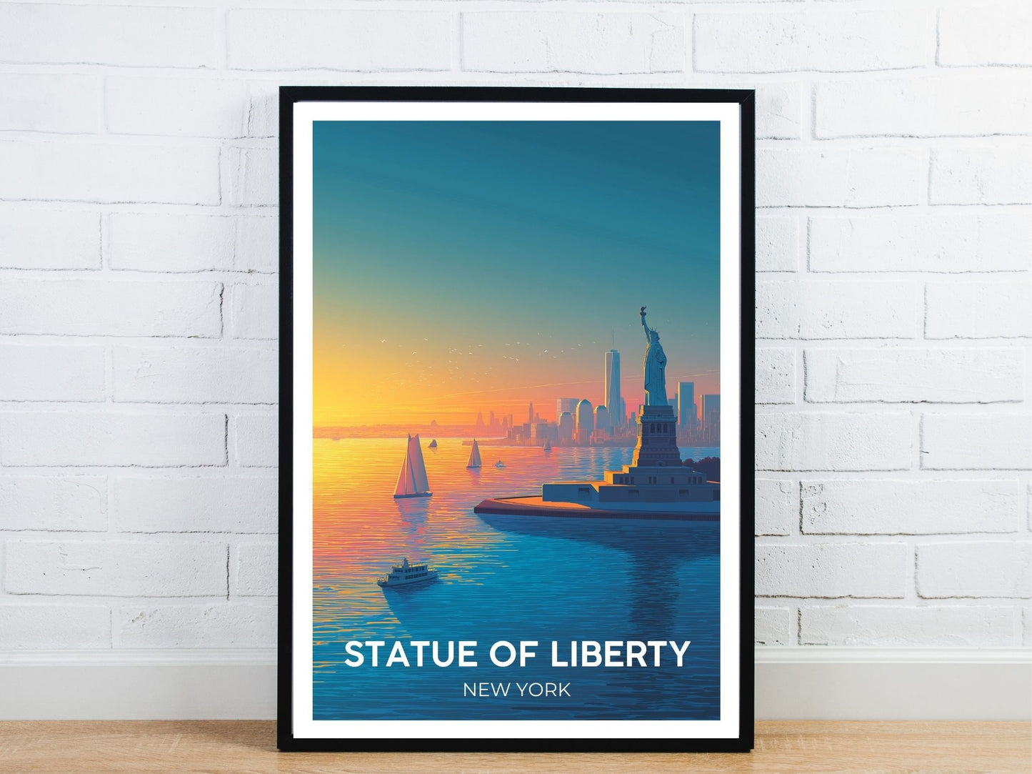 Minimal Statue of Liberty New York  travel art poster – Atlas Prints