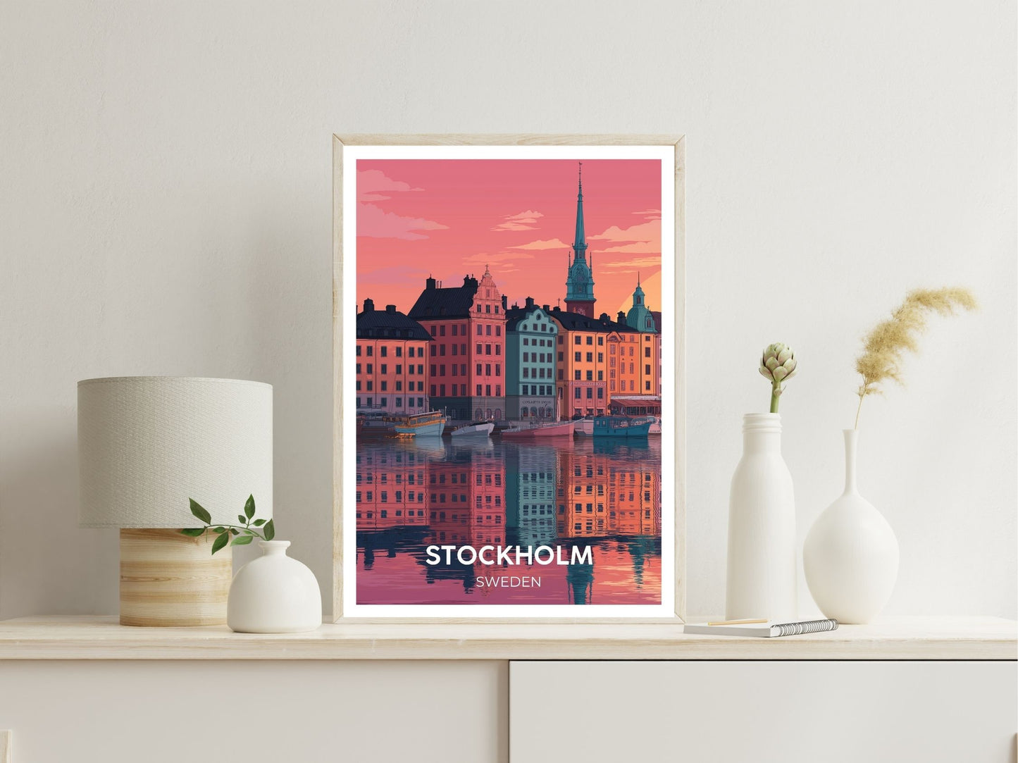 Stockholm Sweden wall art print displayed in bedroom – Atlas Prints