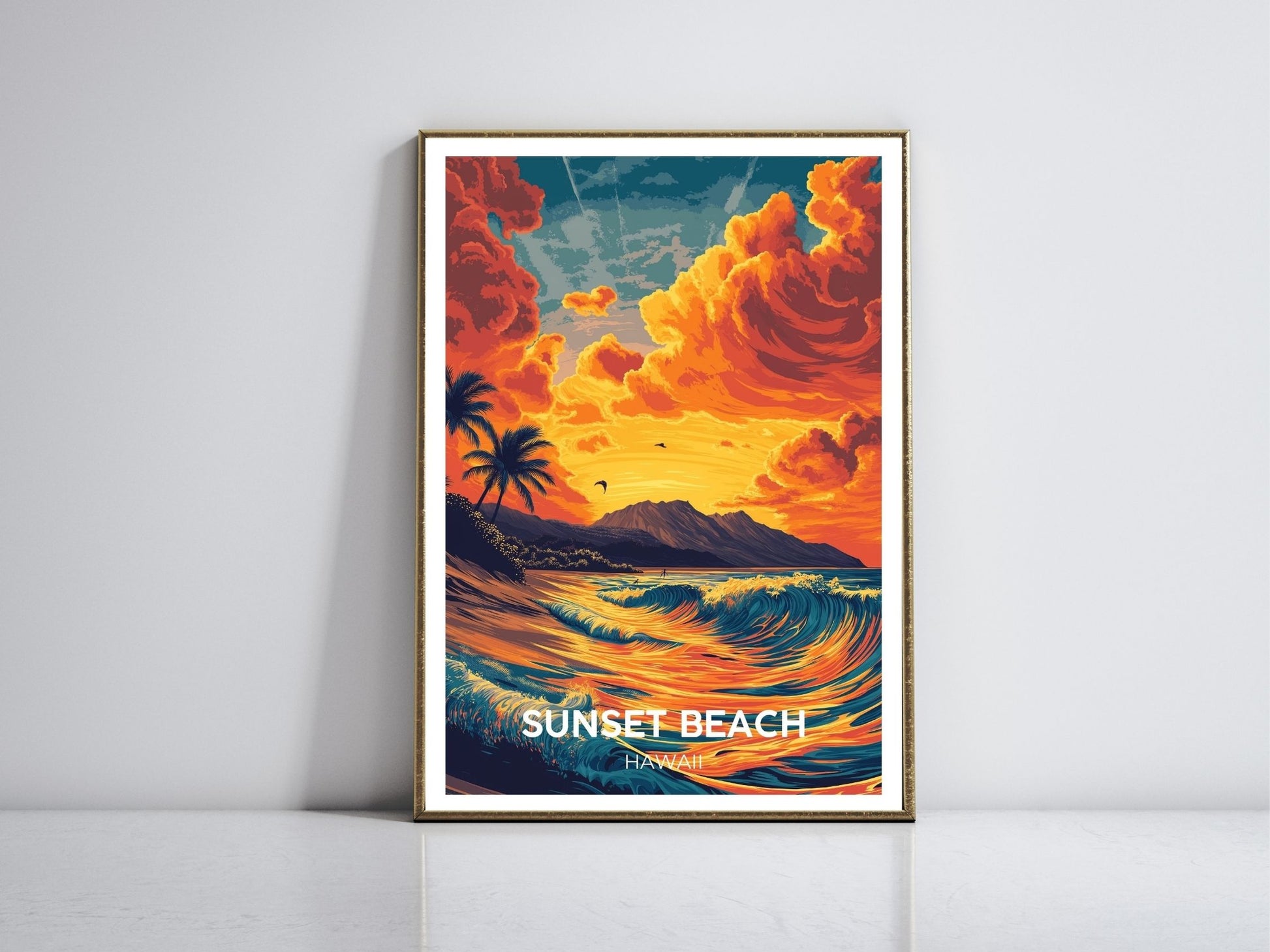 Sunset Beach Hawaii framed vintage travel poster – Atlas Prints