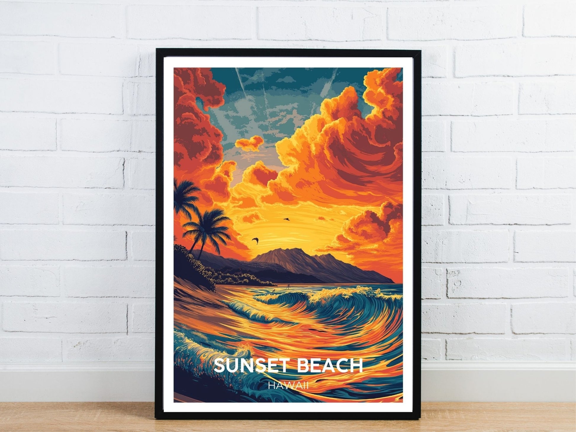 Minimal Sunset Beach Hawaii travel art poster – Atlas Prints