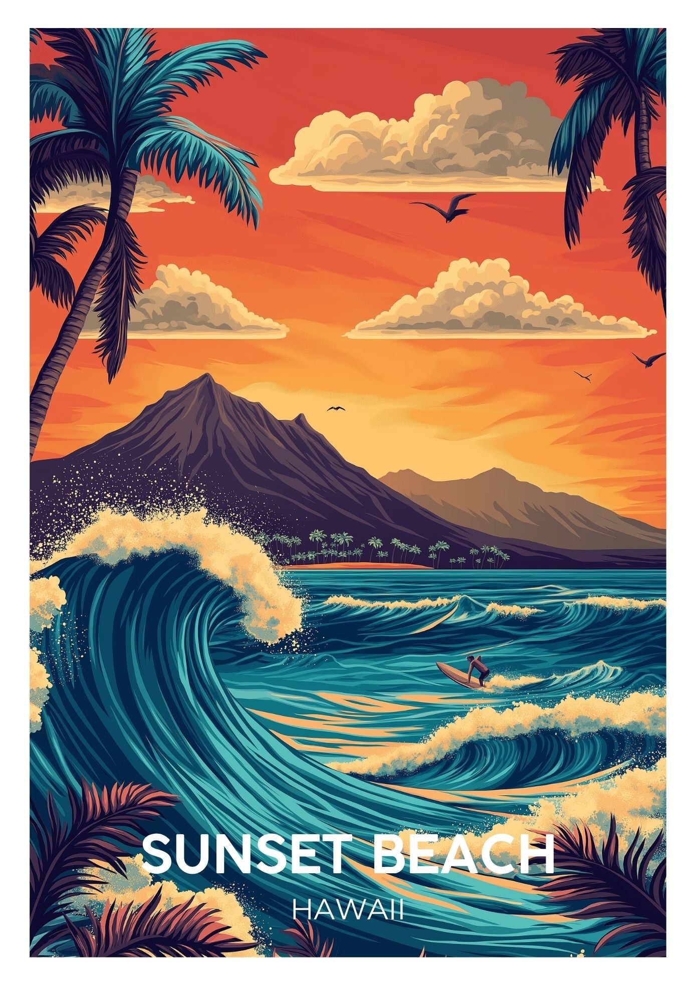 Vintage Sunset Beach  travel poster wall art print – Atlas Prints
